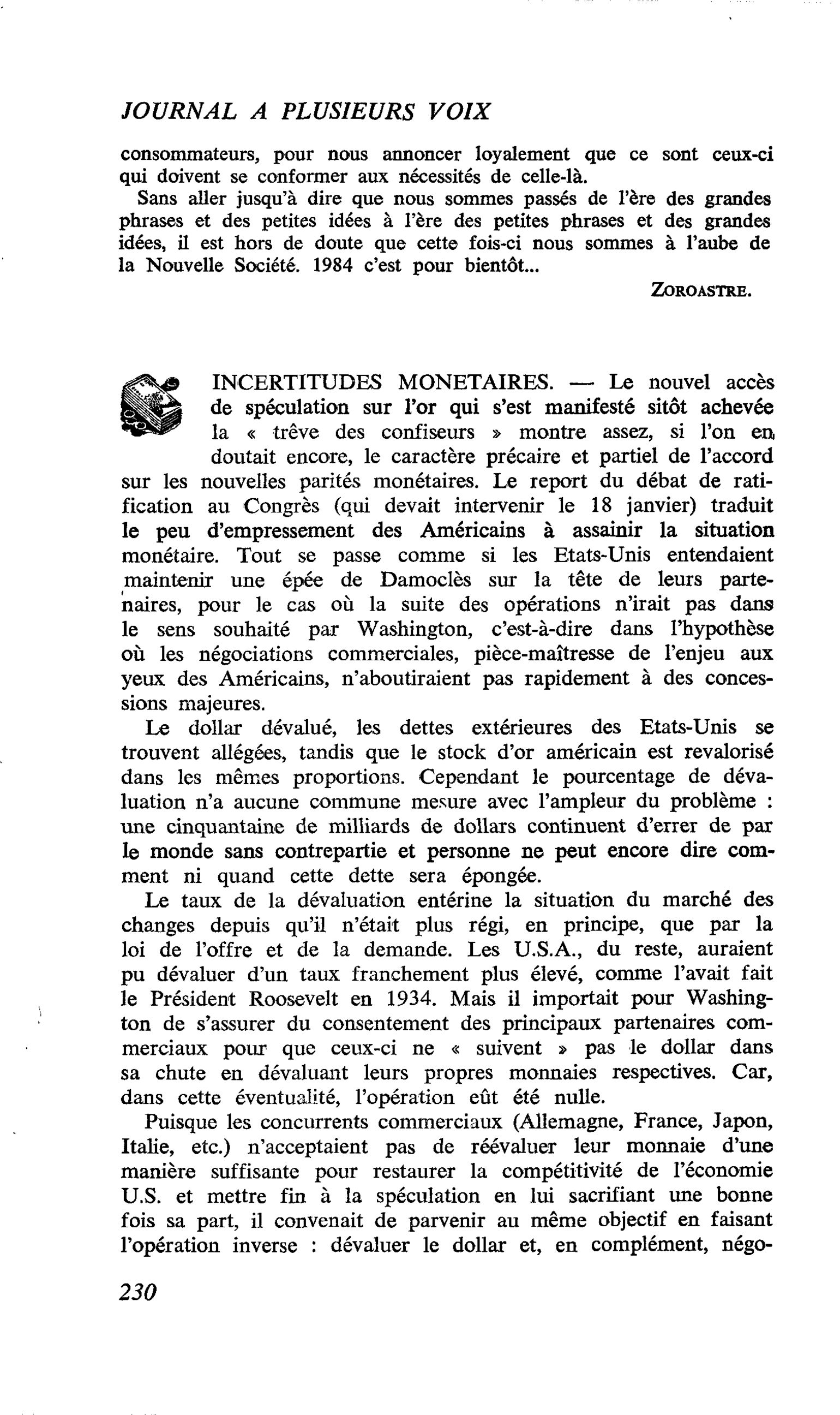 INCERTITUDES MONETAIRES