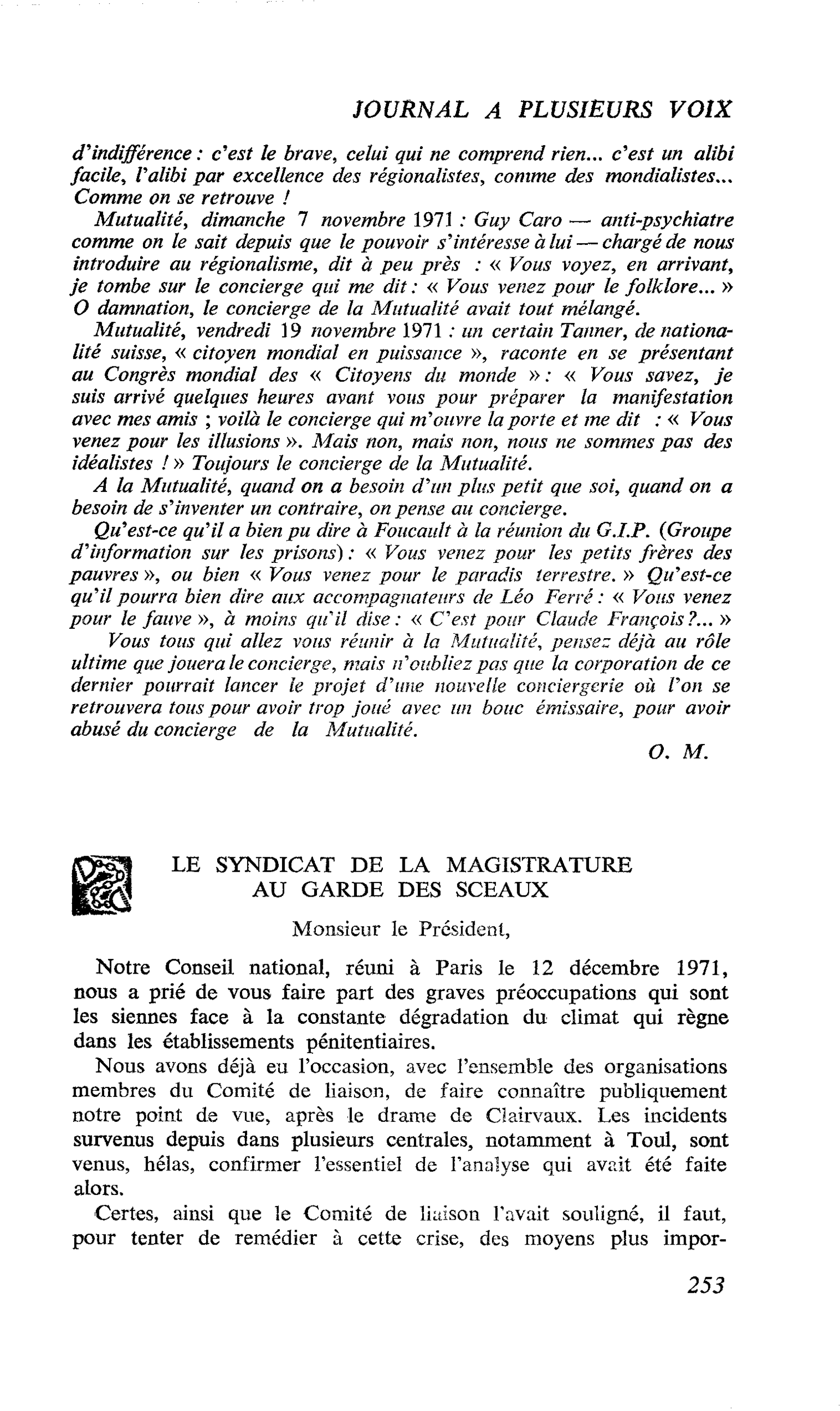 LE SYNDICAT DE LA MAGISTRATURE AU GARDE DES SCEAUX