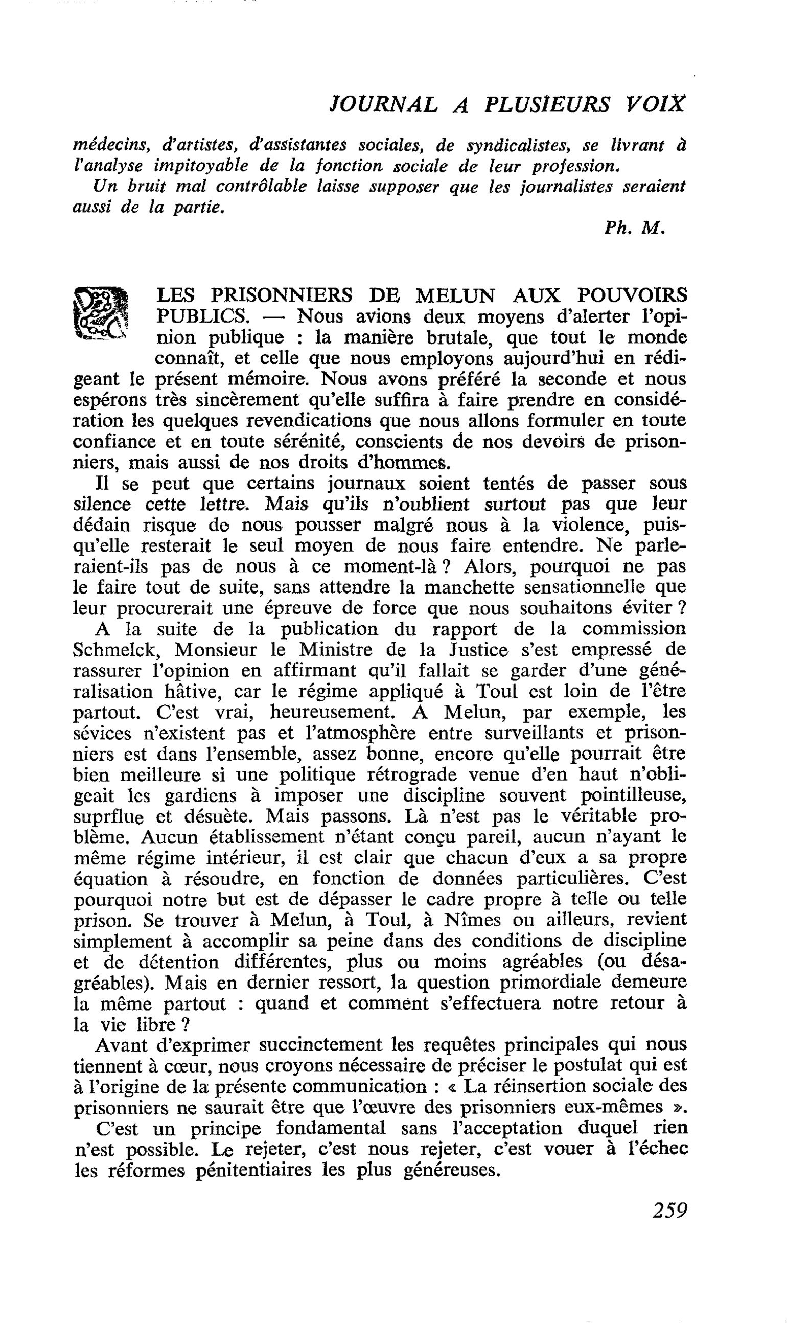 LES PRISONNIERS DE MELUN AUX POUVOIRS PUBLICS