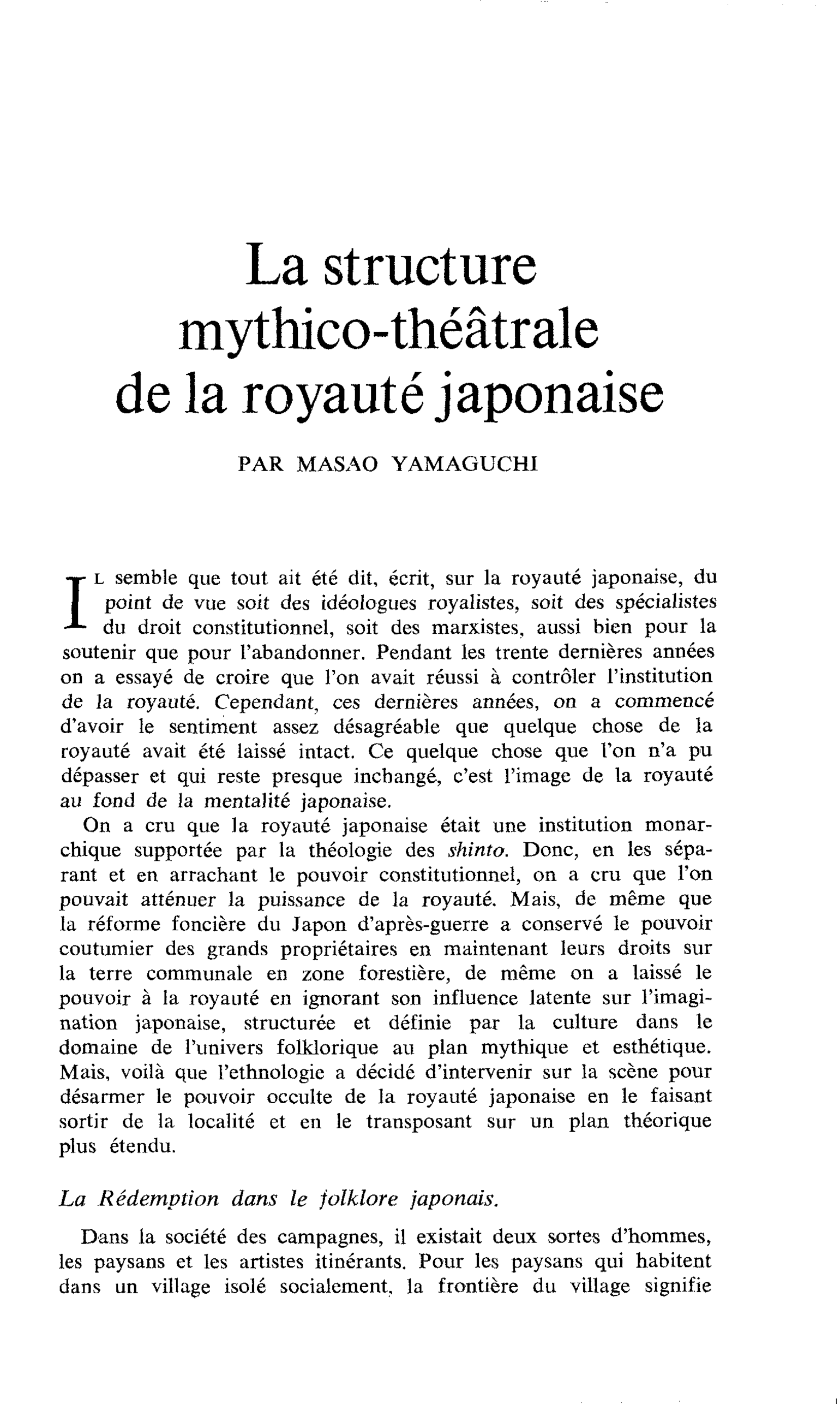 La structure mythico-théâtrale de la royauté japonaise