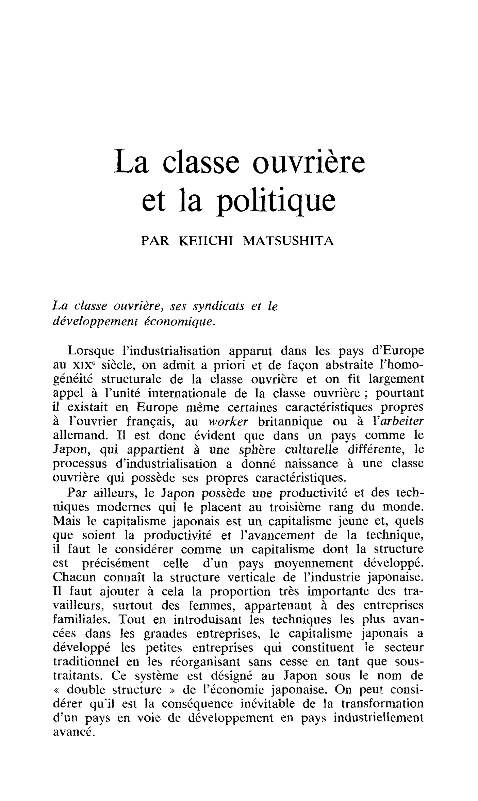 La classe ouvrière et la politique