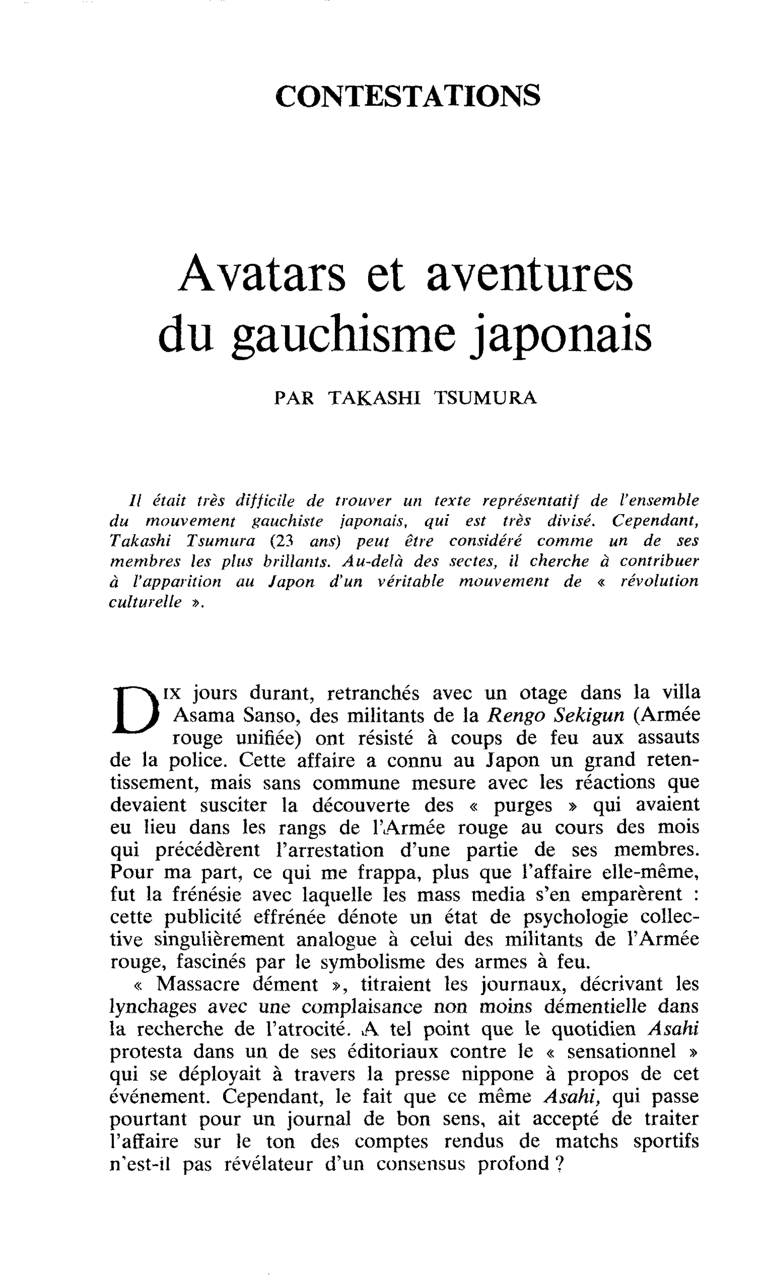 Avatars et aventures du gauchisme japonais