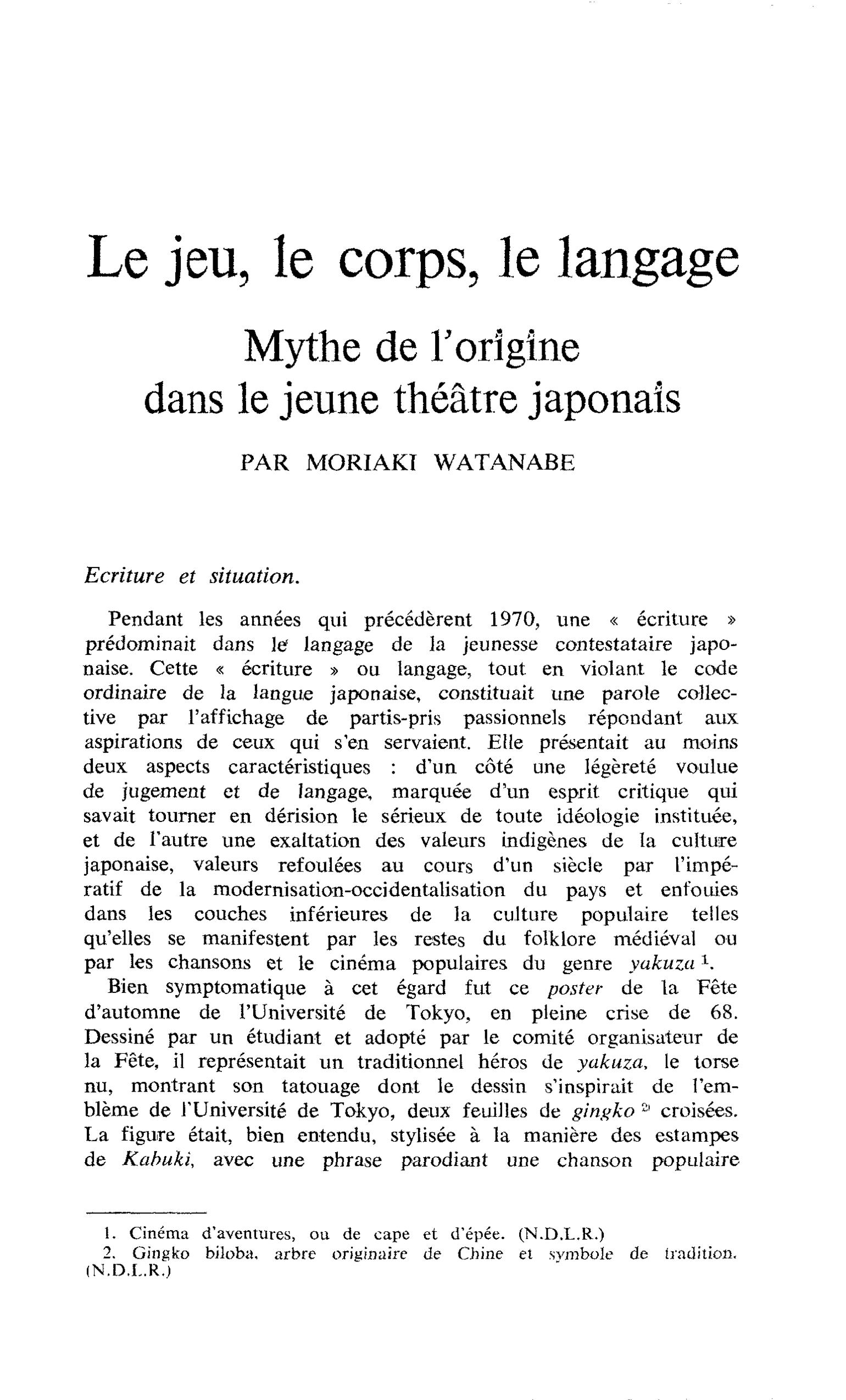 Le jeu, le corps, le langage. Mythe de l’origine dans le jeune théâtre japonais