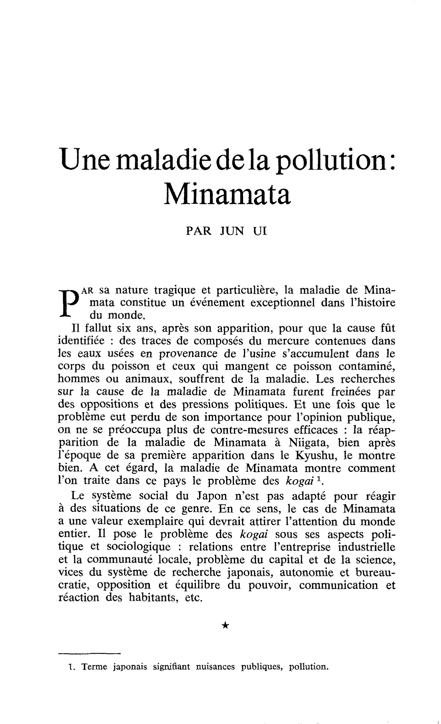 Une maladie de la pollution : Minamata