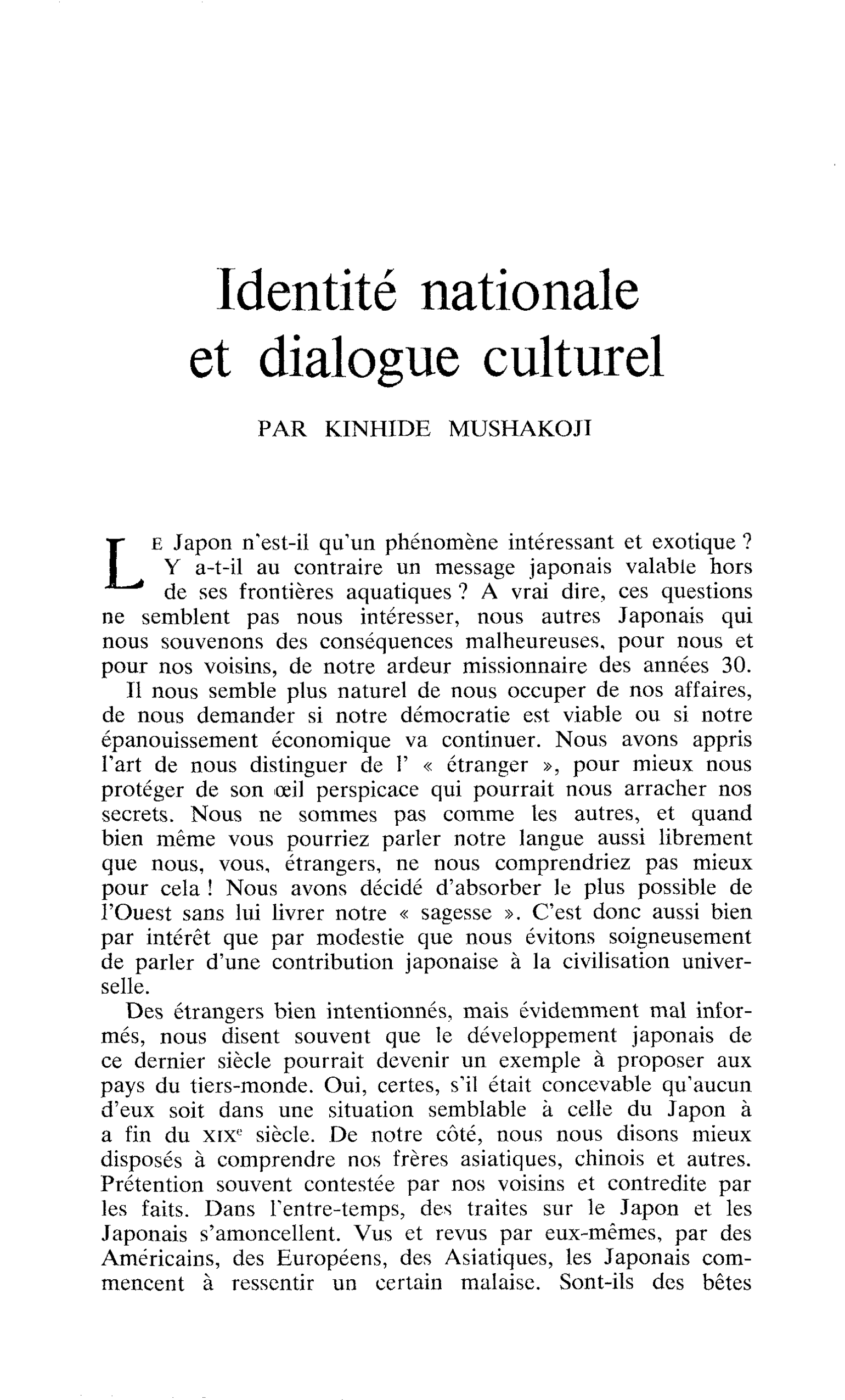 Identité nationale et dialogue culturel