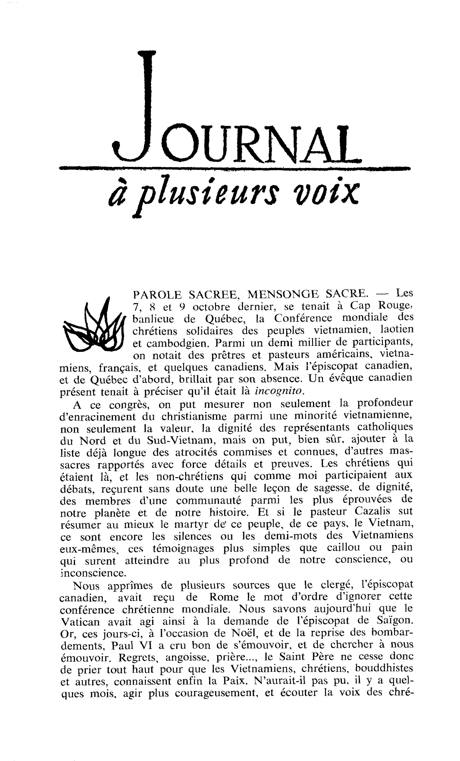 PAROLE SACREE, MENSONGE SACRE