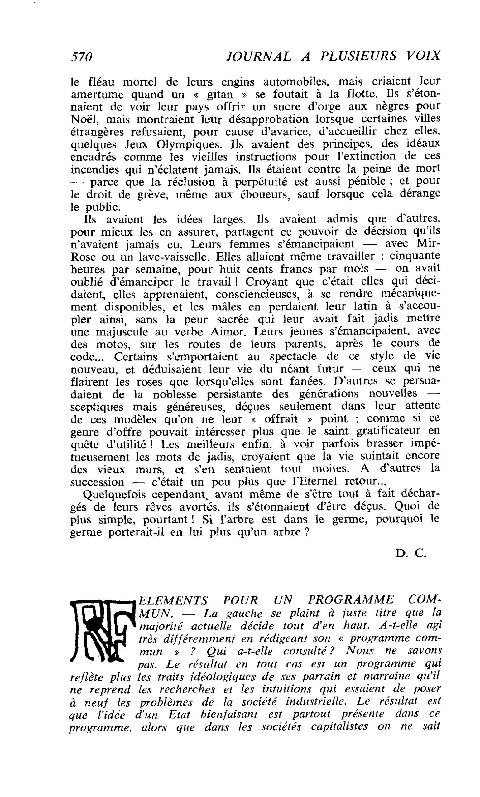 ELEMENTS POUR UN PROGRAMME COMMUN