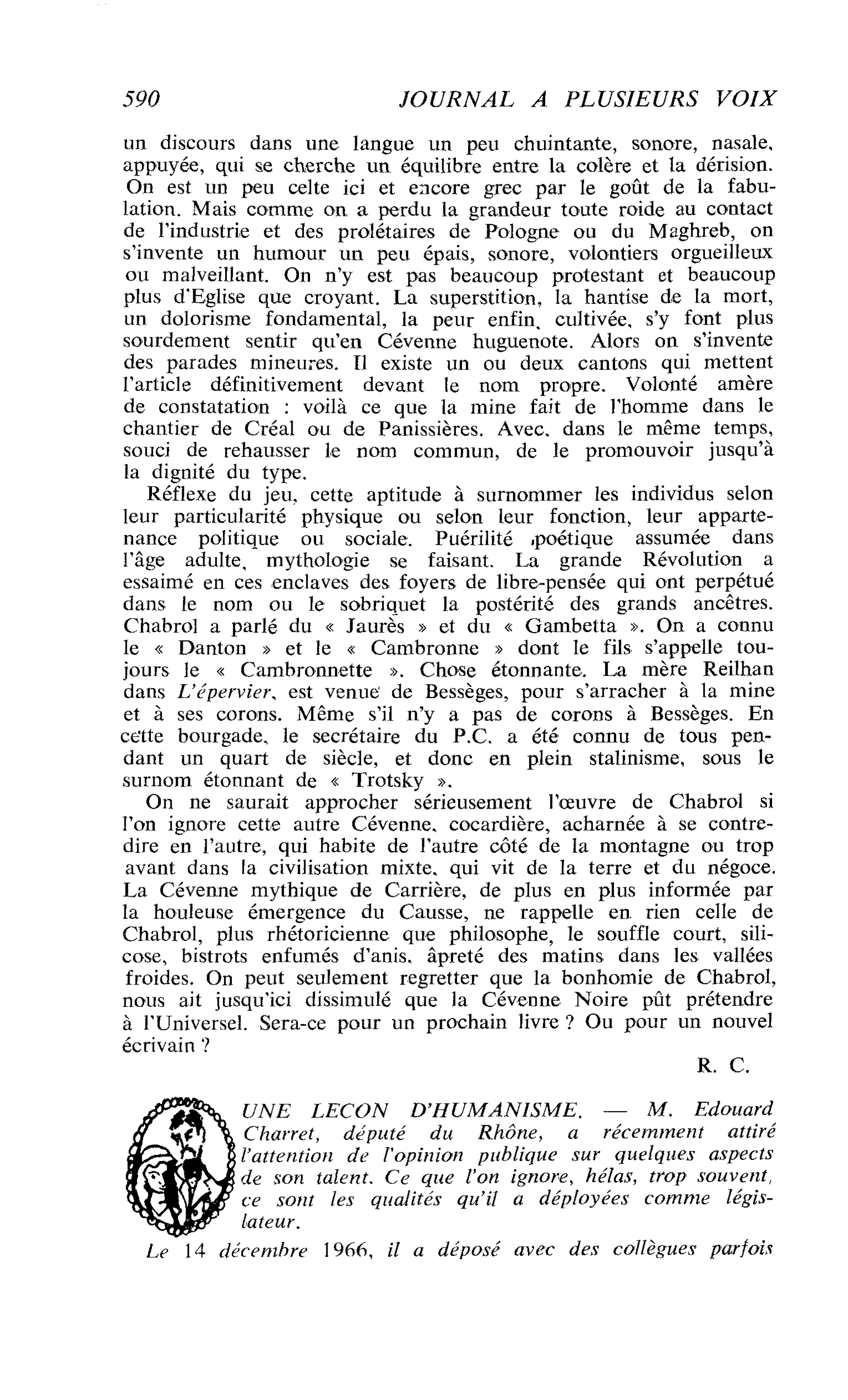 UNE LEÇON D’HUMANISME