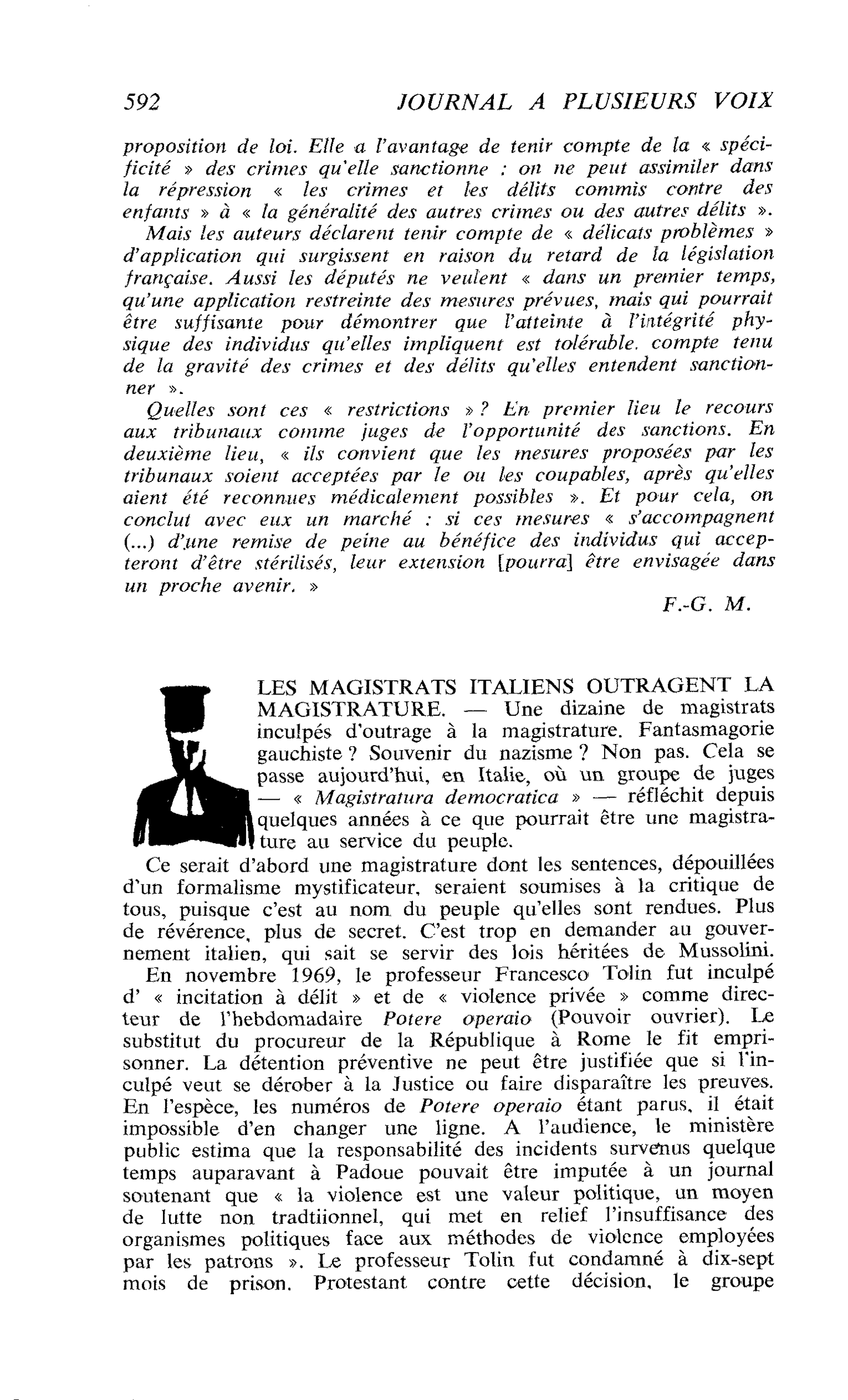 LES MAGISTRATS ITALIENS OUTRAGENT LA MAGISTRATURE