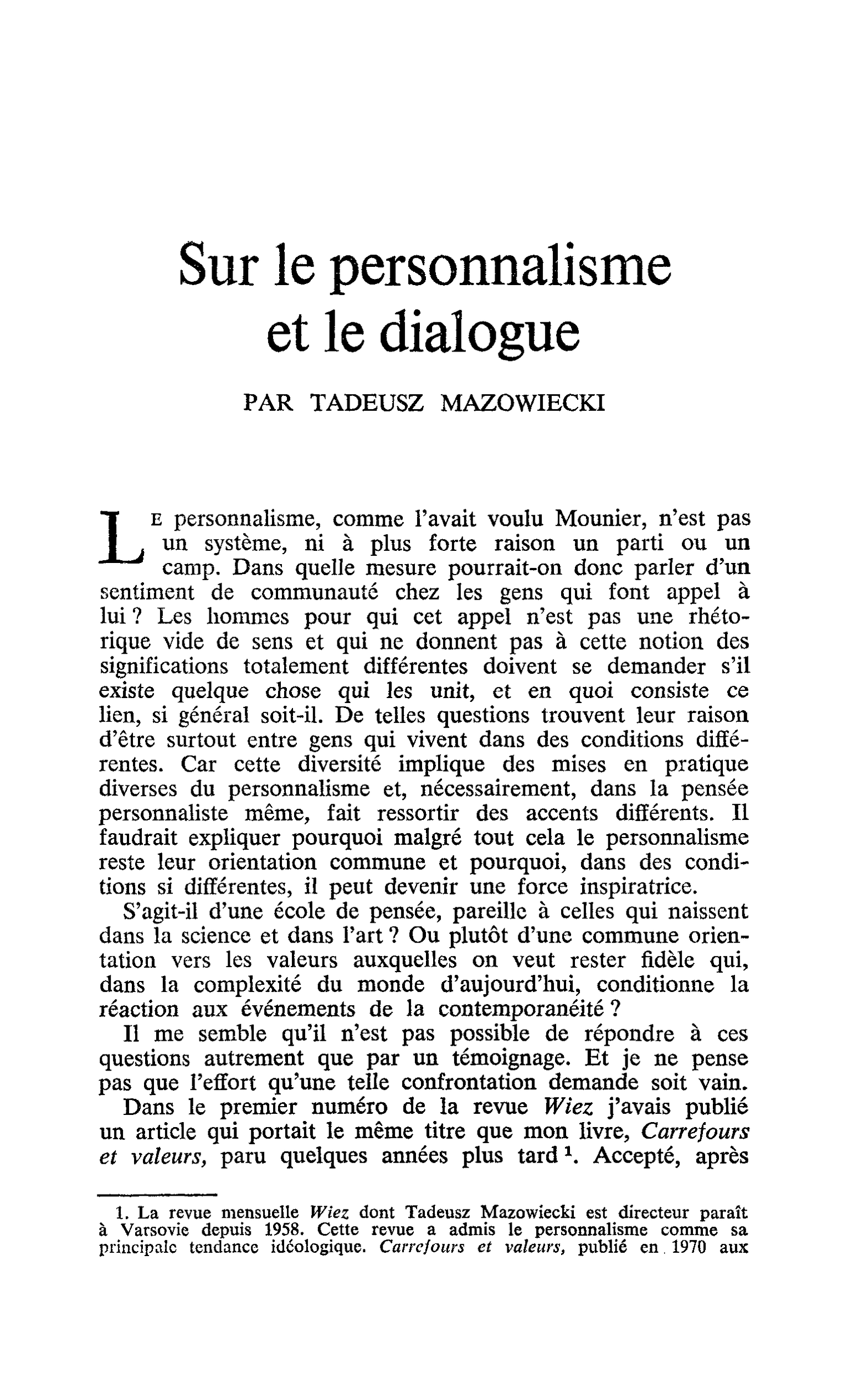 Sur le personnalisme et le dialogue