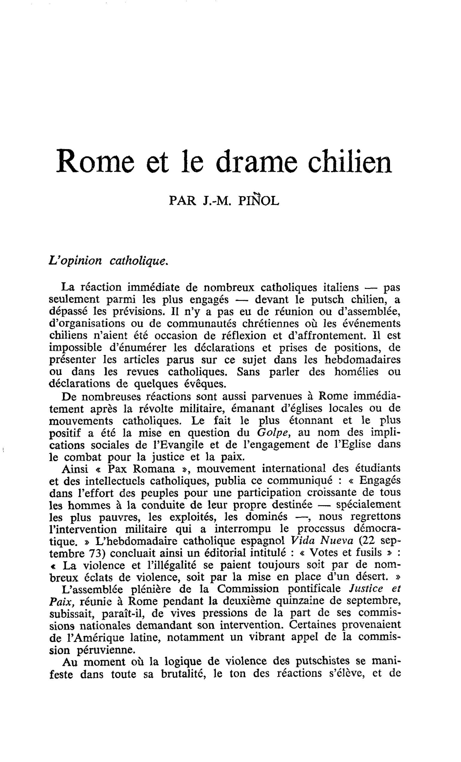 Rome et le drame chilien