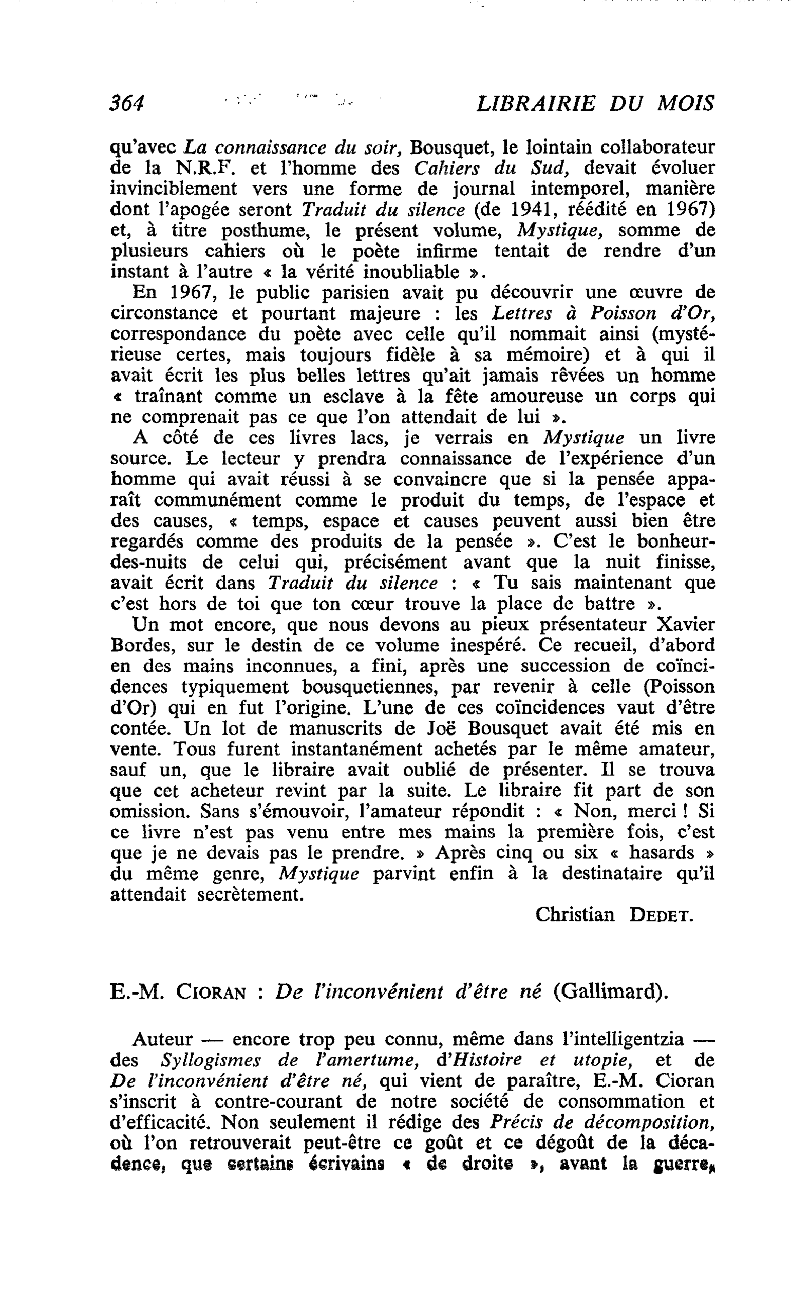 E.-M. Cioran : De l’inconvénient d’être né