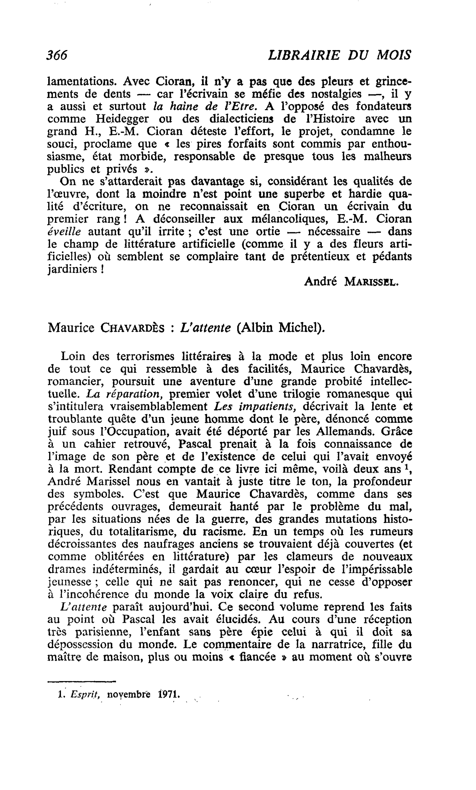 Maurice Chavardès : L’attente