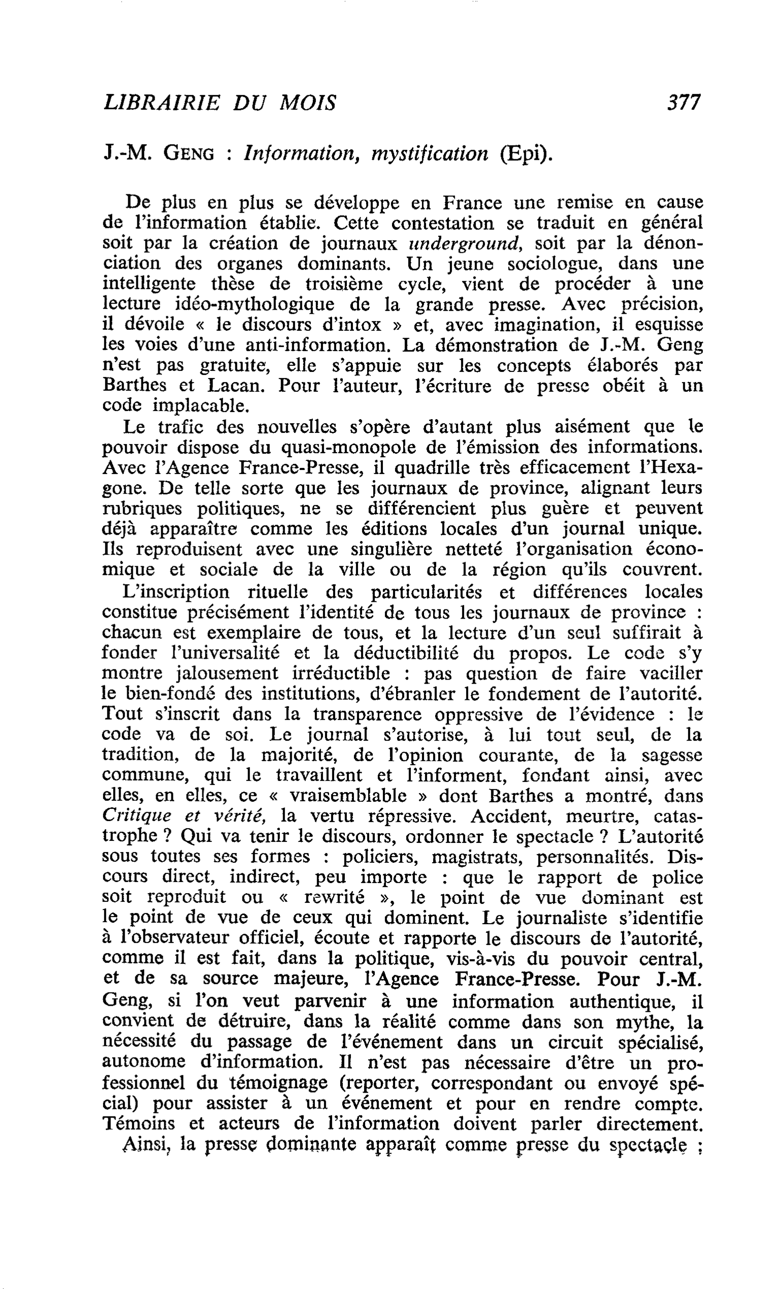J.-M. Geng : Information, mystification