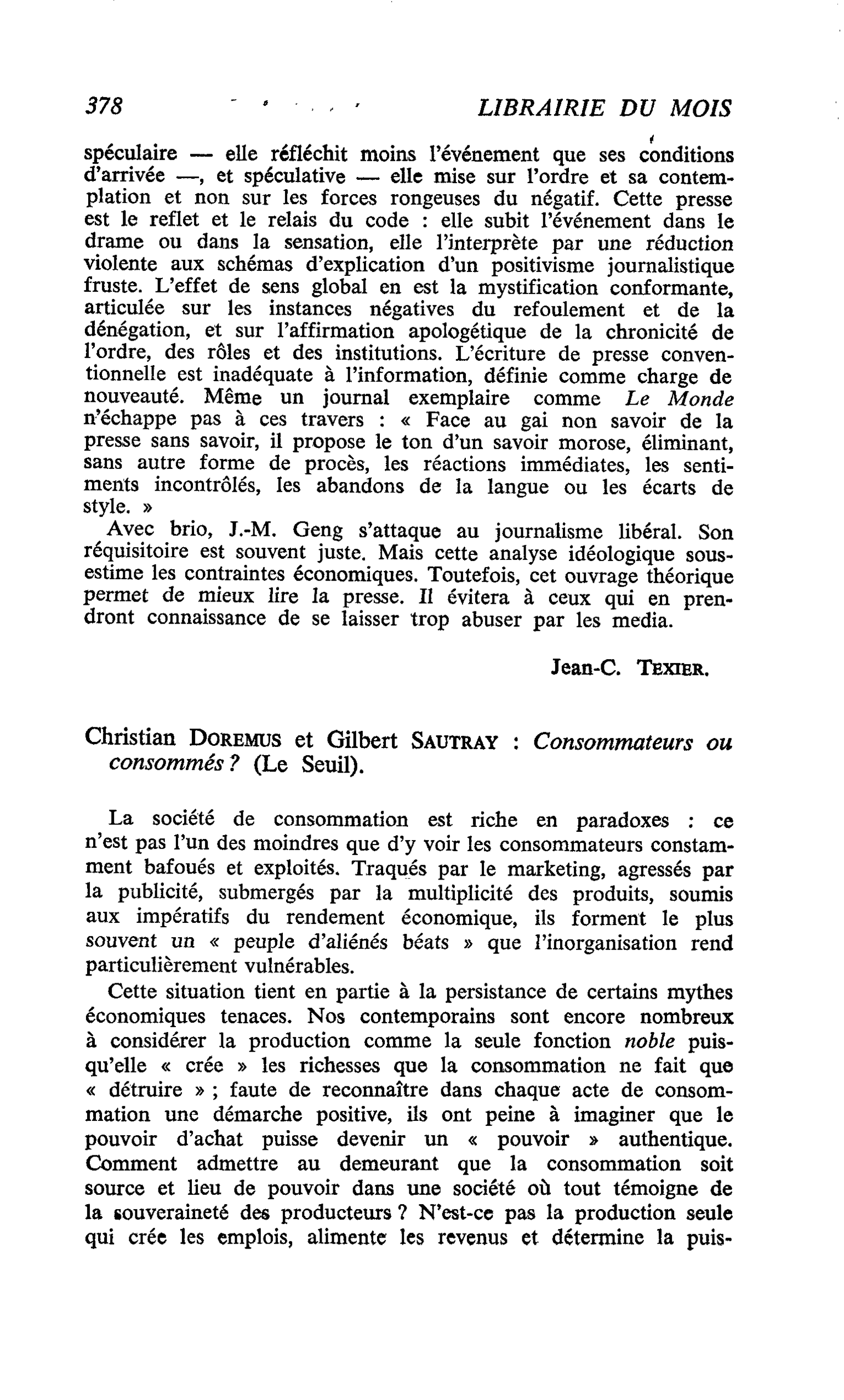 Christian Doremus et Gilbert Sautray : Consommateurs ou consommés ?