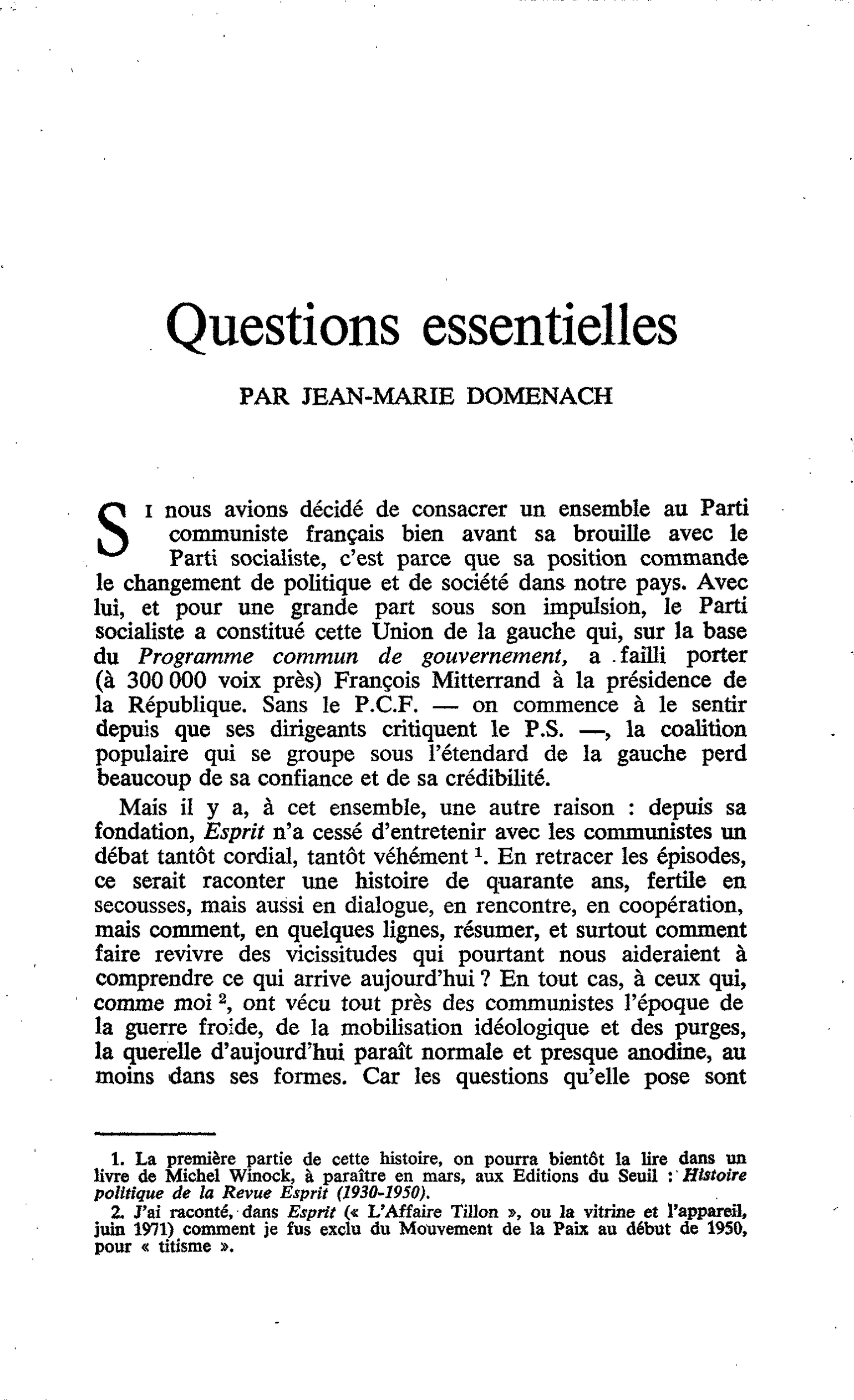 Questions essentielles