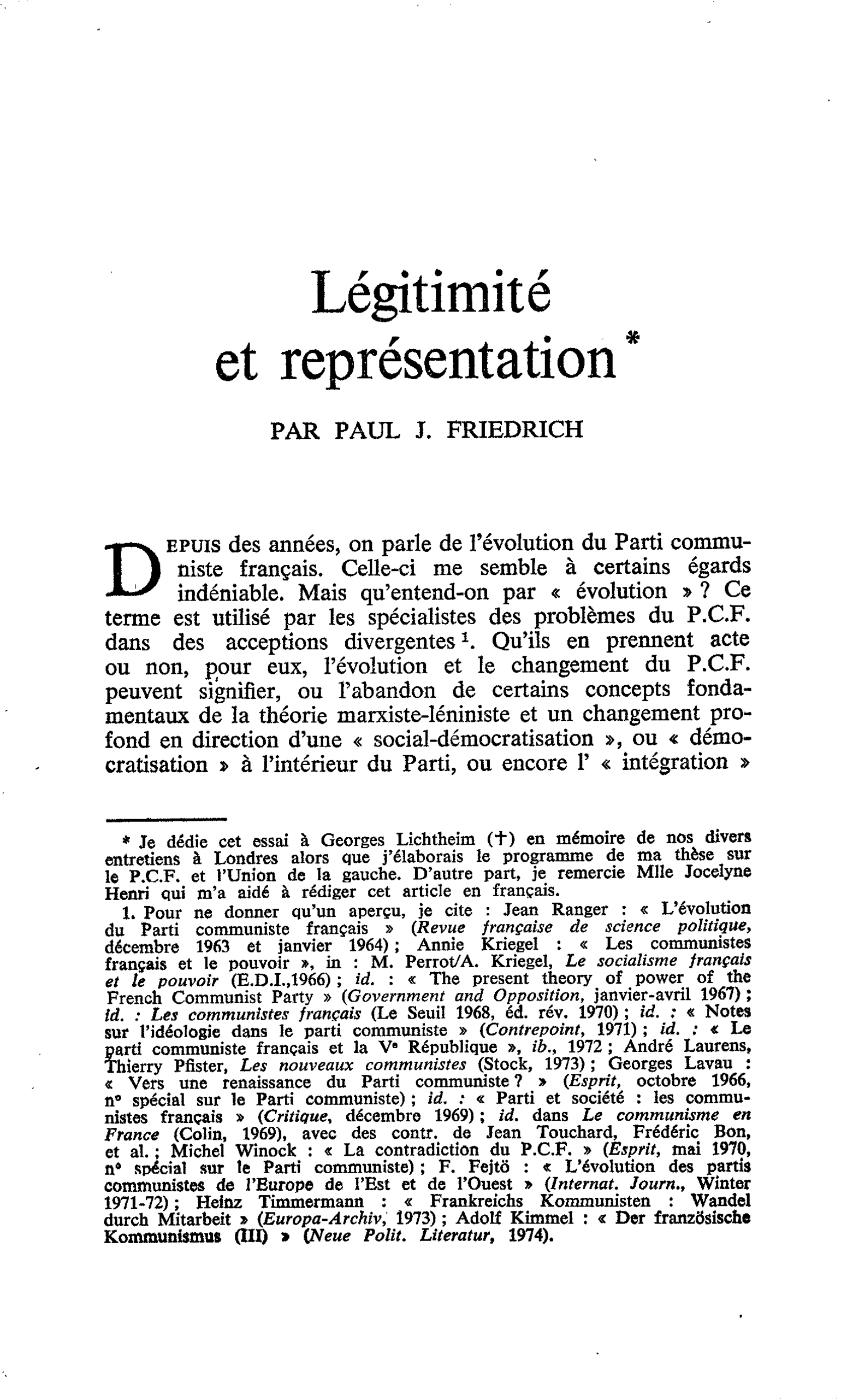 Légitimité et représentation