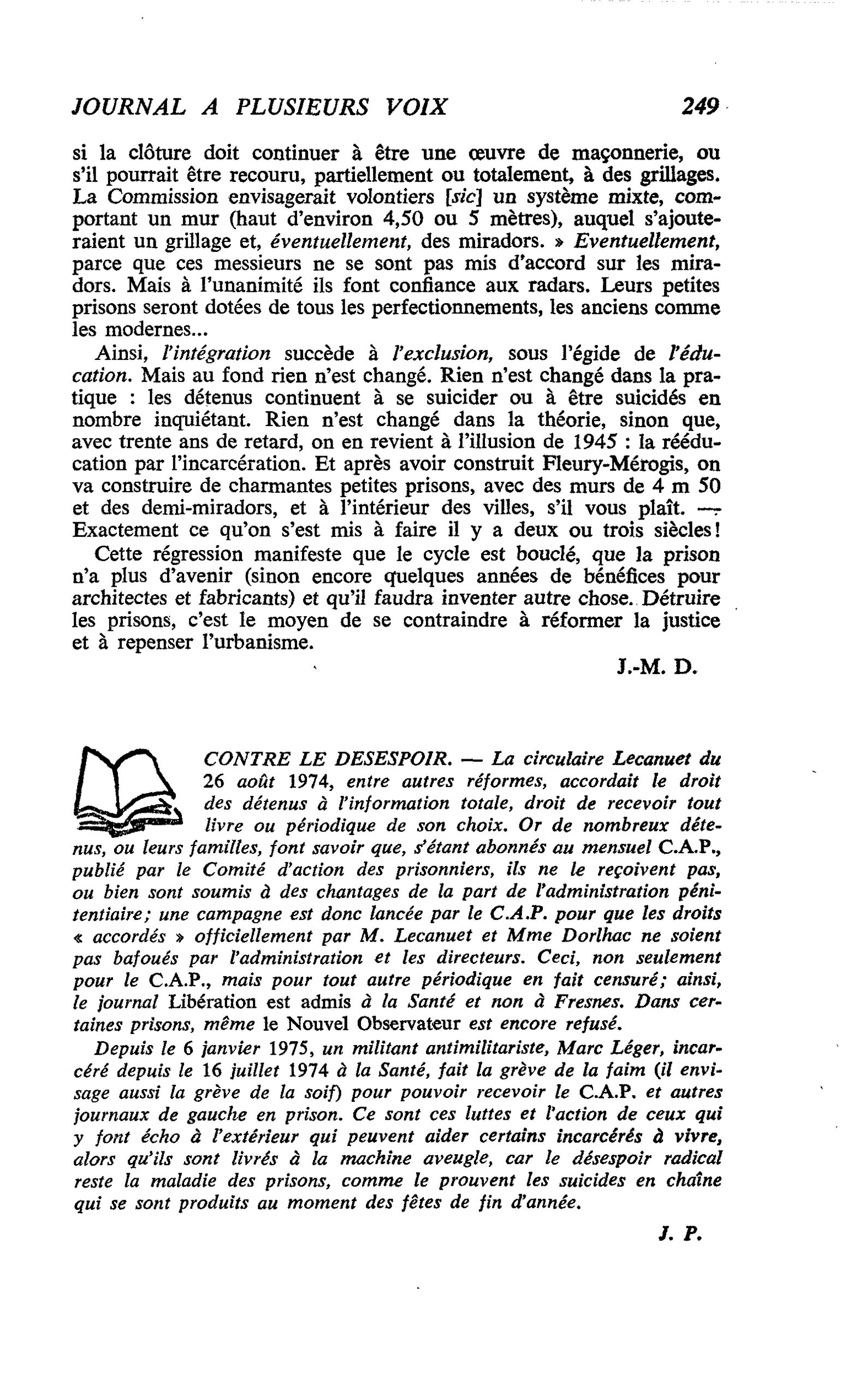 CONTRE LE DESESPOIR