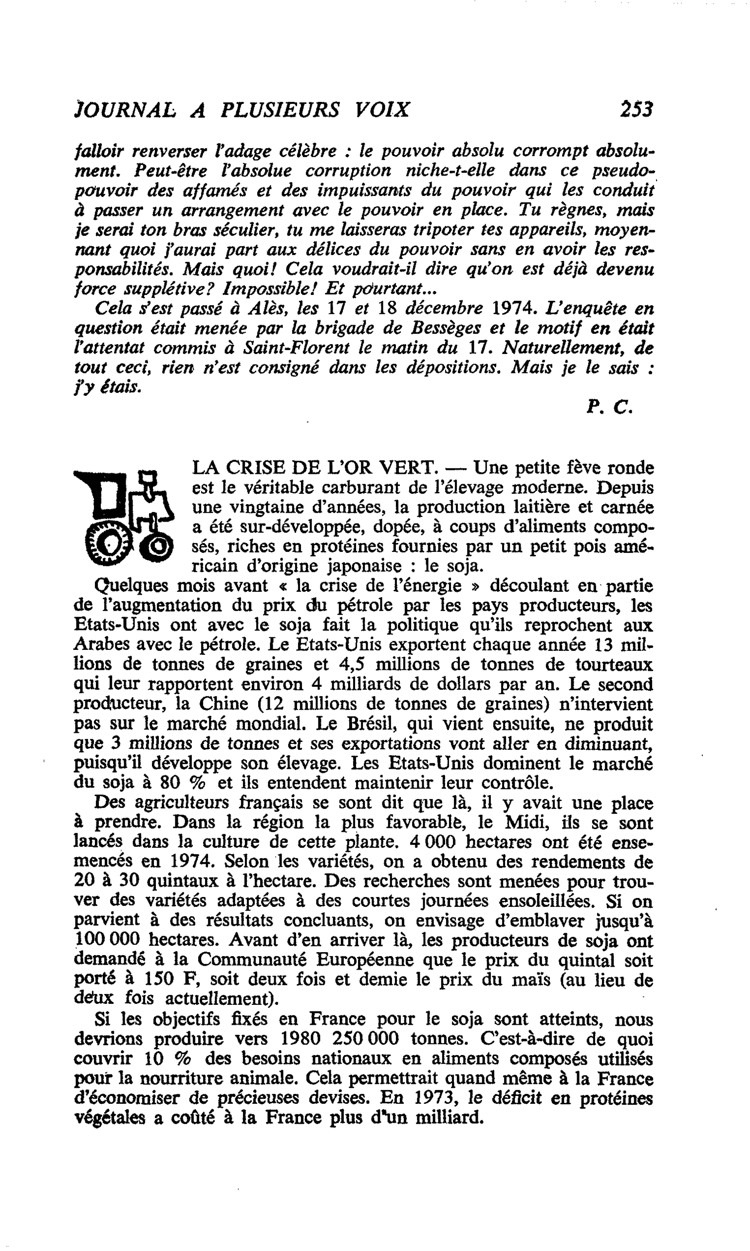 LA CRISE DE L’OR VERT