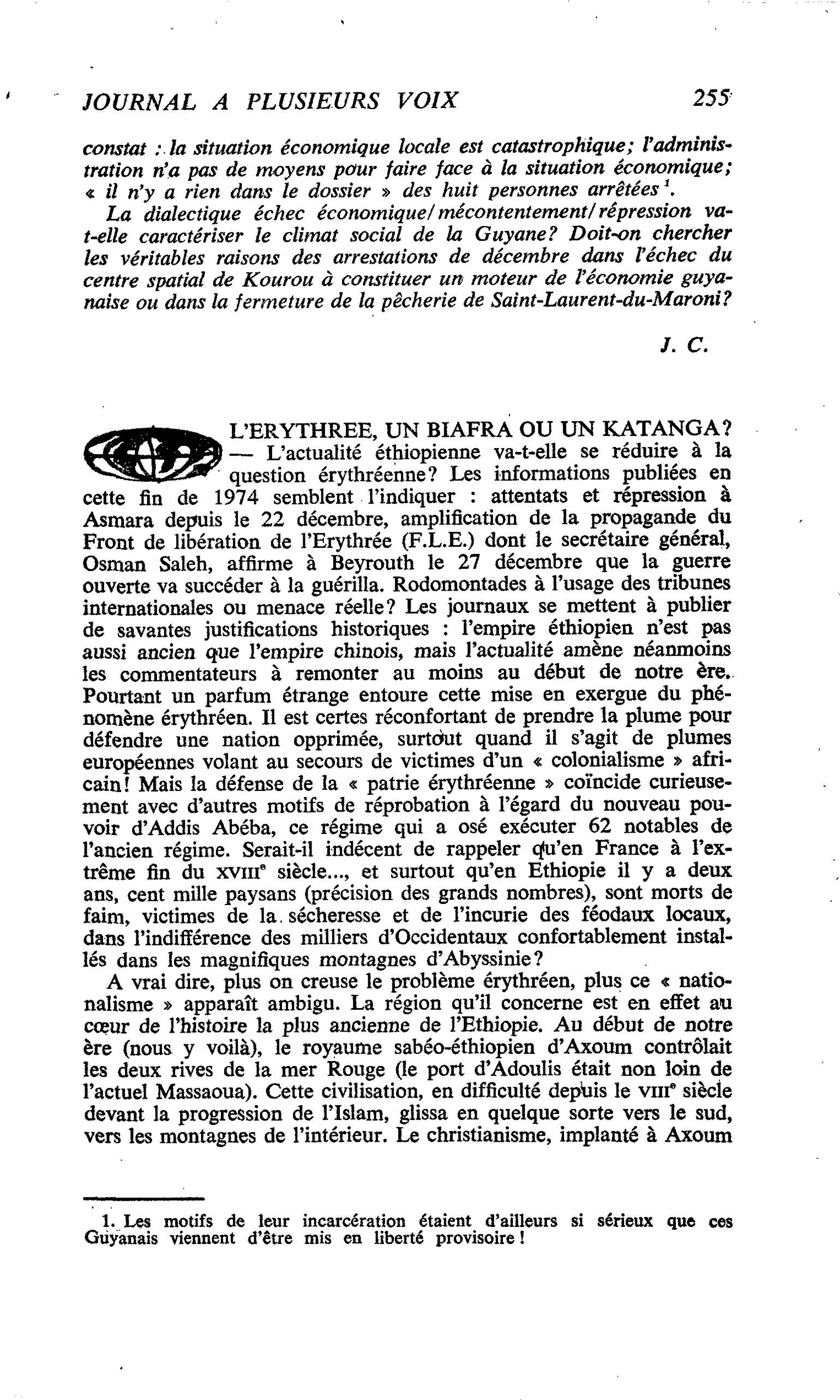 L’ERYTHREE, UN BIAFRA OU UN KATANGA ?