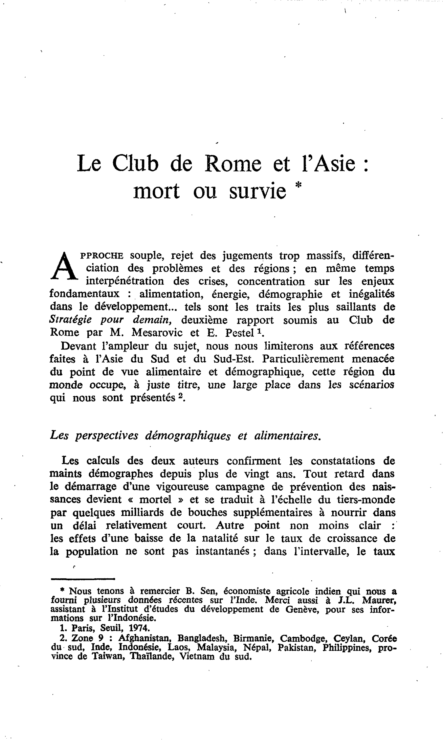 Le Club de Rome et l’Asie : mort ou survie