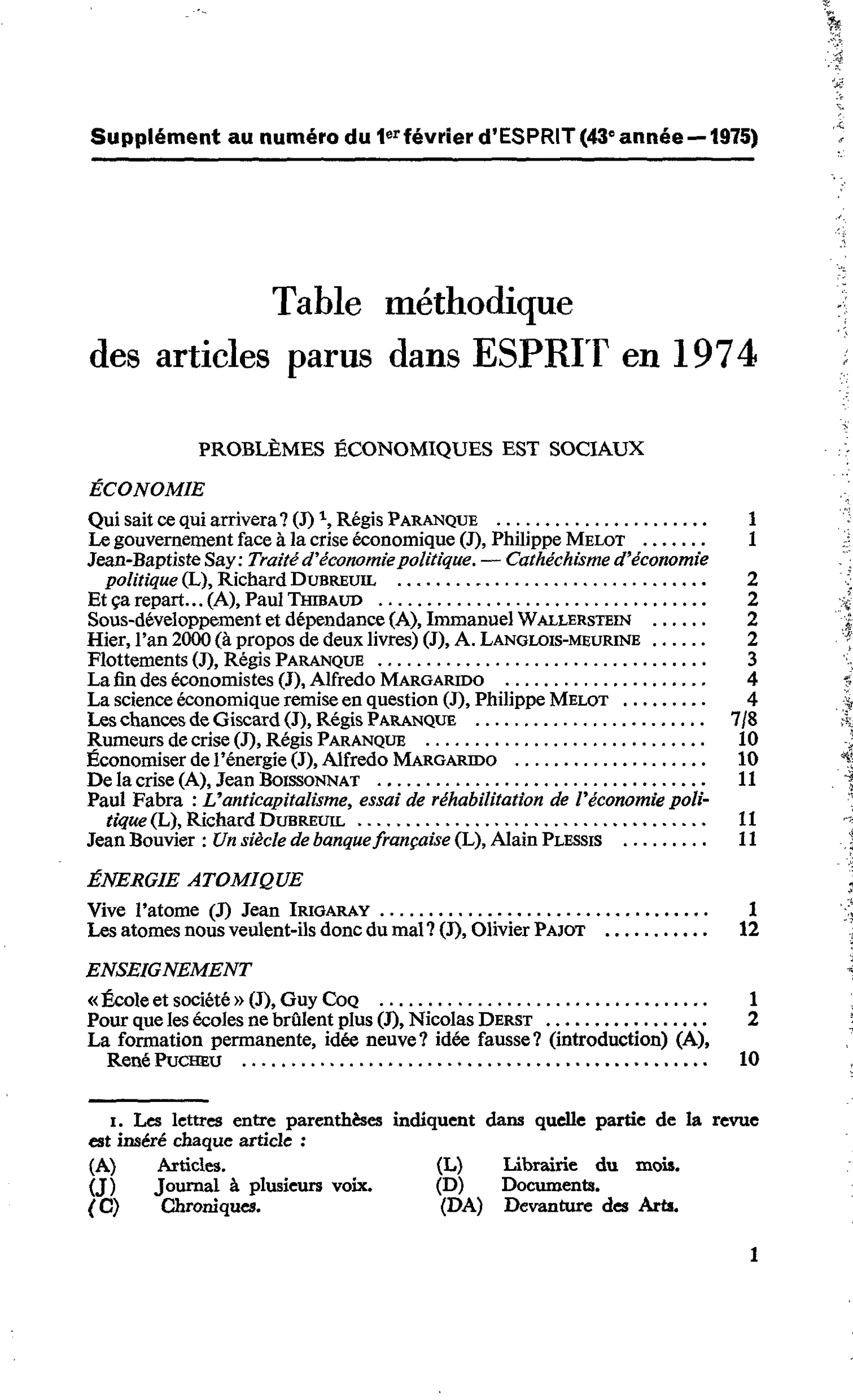 Supplément au numéro du 1er février d’ESPRIT(43e année ?1975)