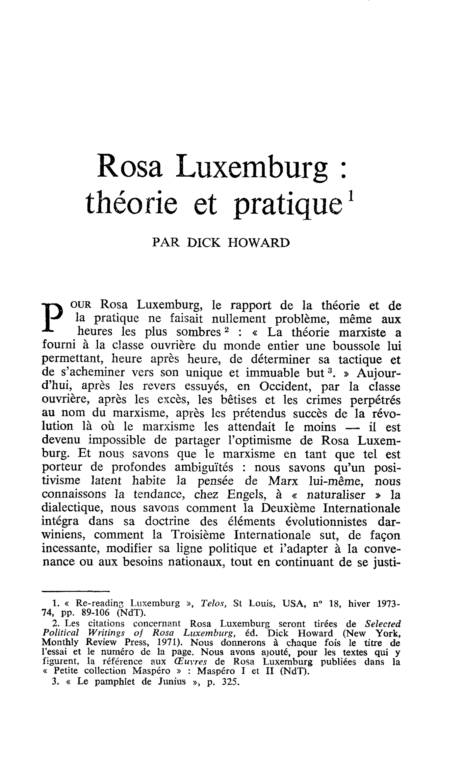 Rosa Luxemburg : théorie et pratique