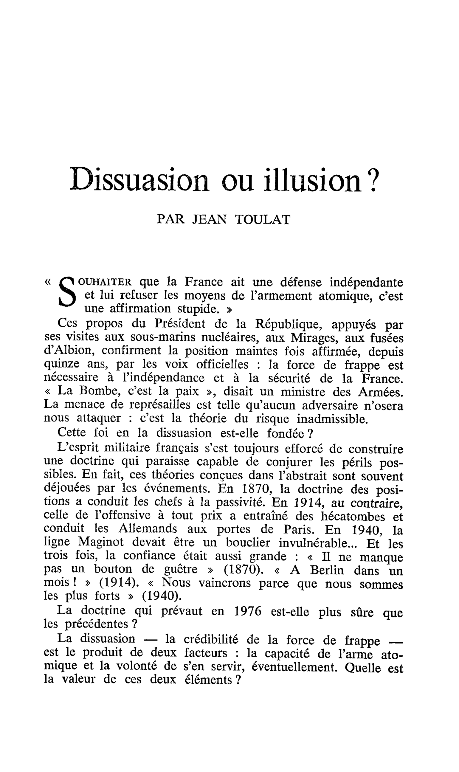 Dissuasion ou illusion ?