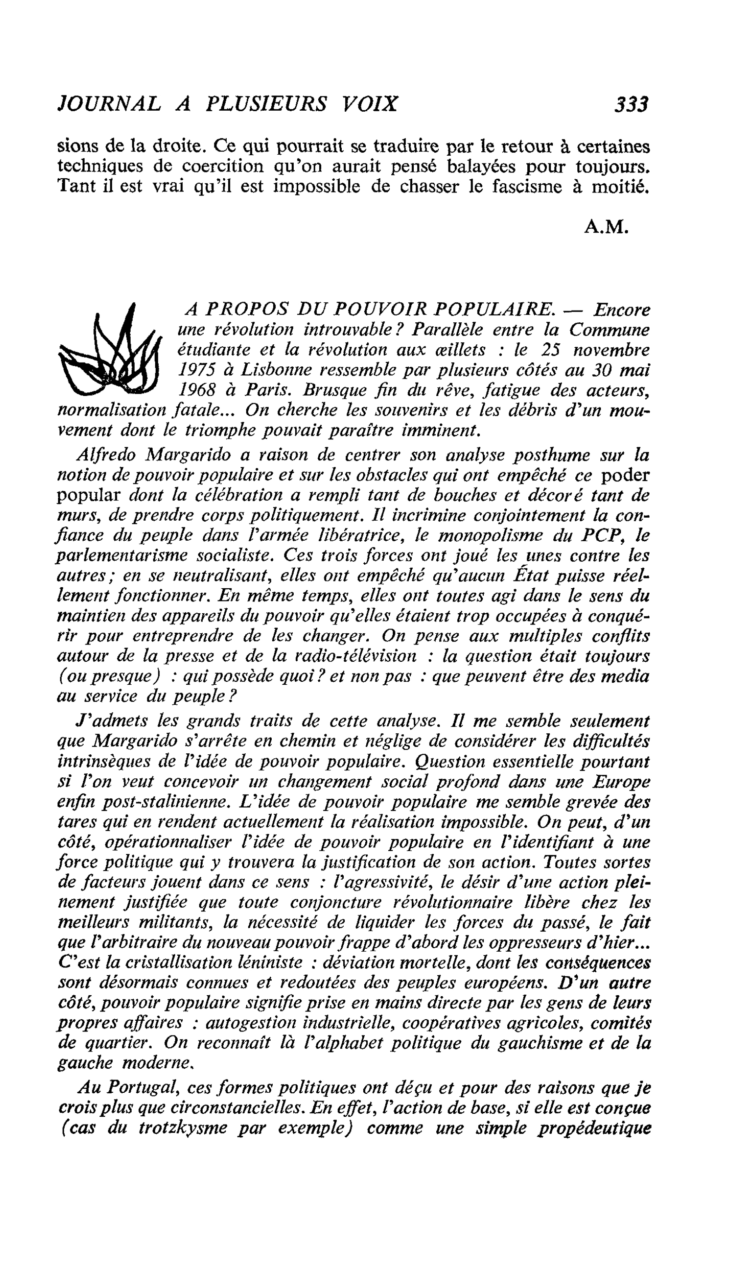 A PROPOS DU POUVOIR POPULAIRE