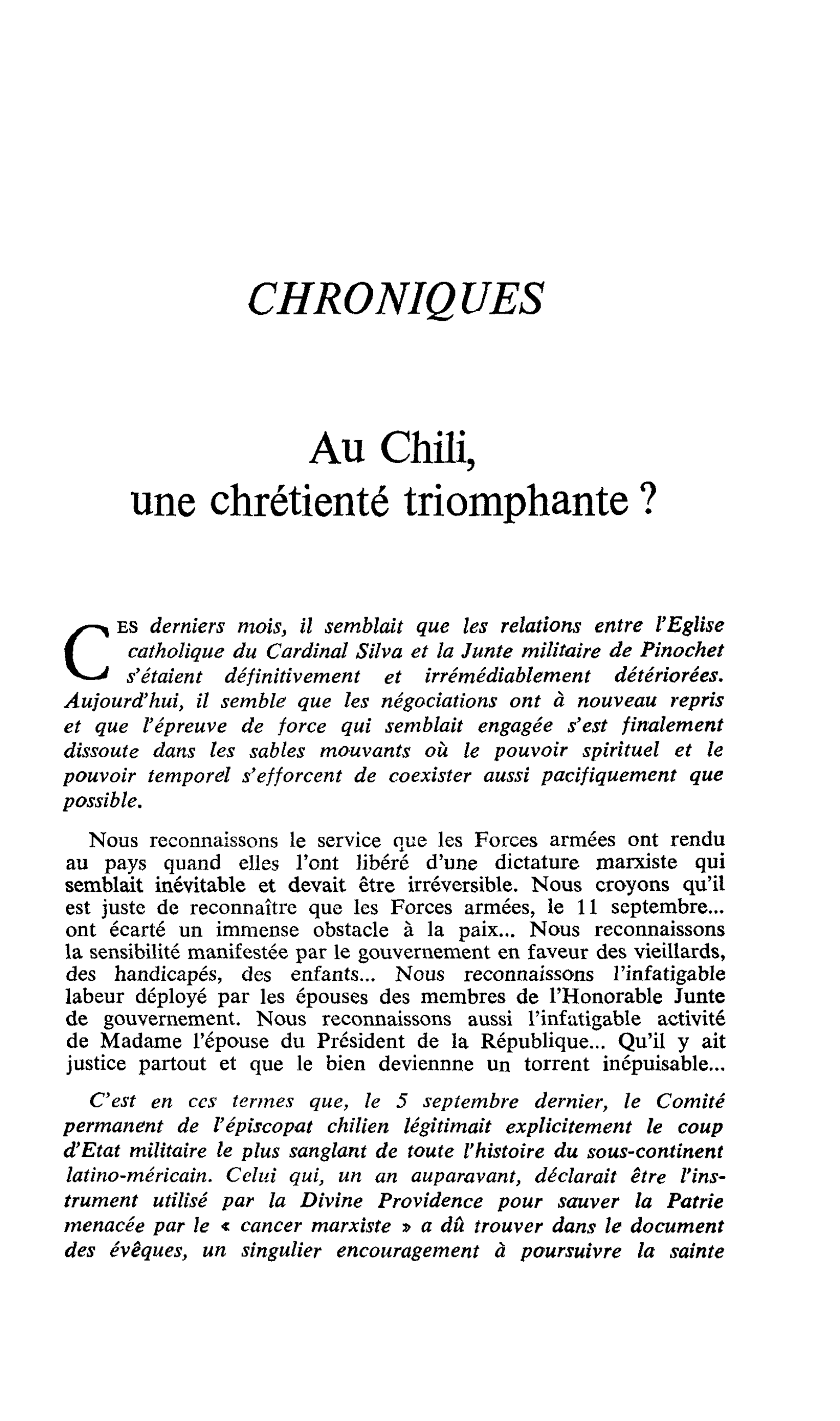 Au Chili, une chrétienté triomphante ?