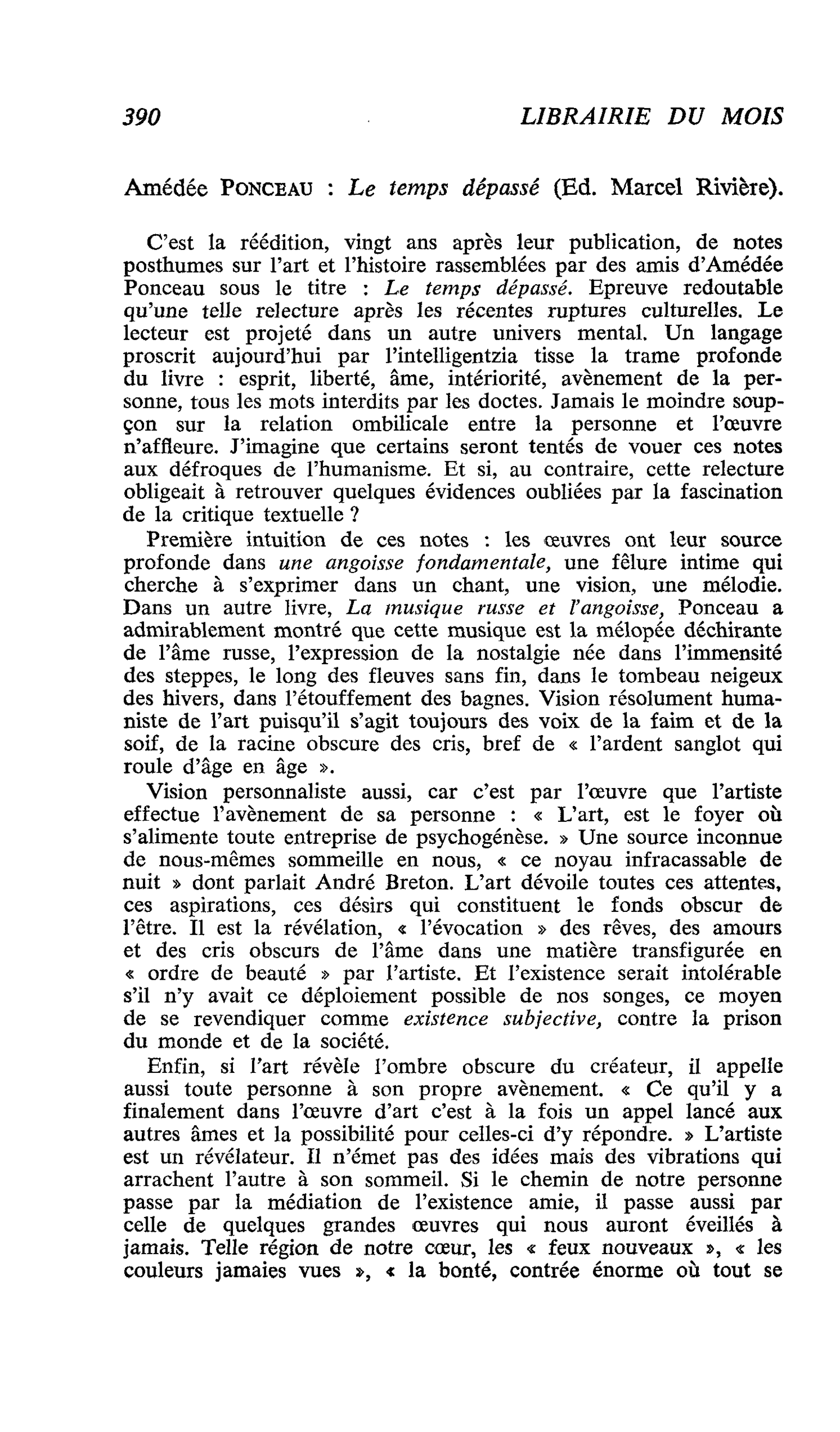 Amédée Ponceau : Le temps dépassé