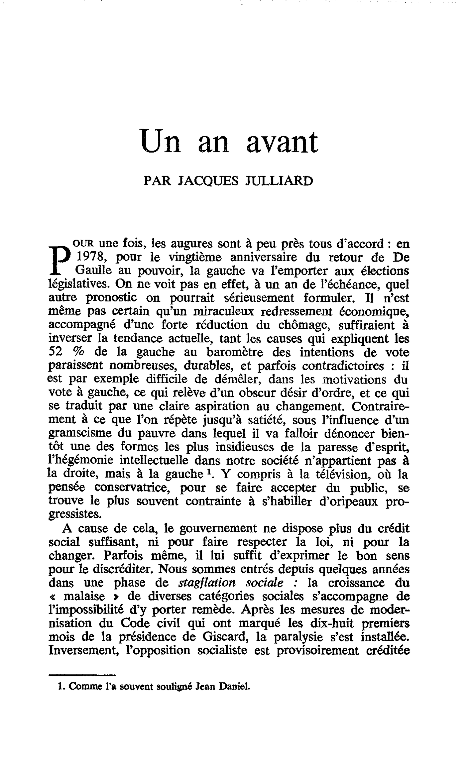 Un an avant