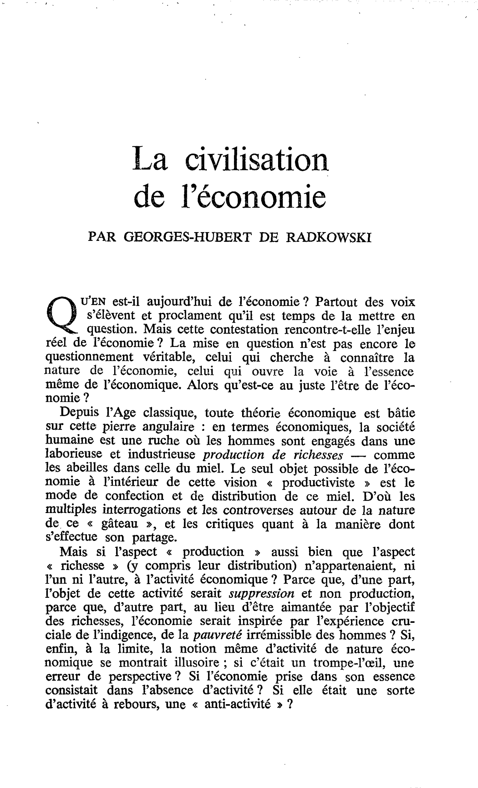 La civilisation de l’économie