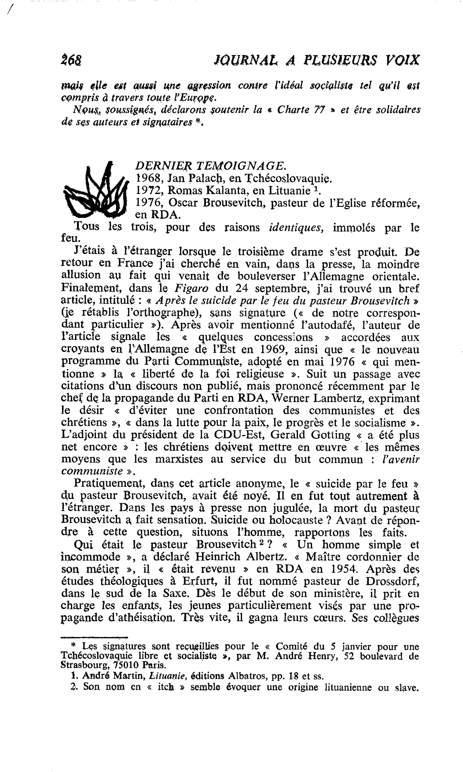 DERNIER TEMOIGNAGE