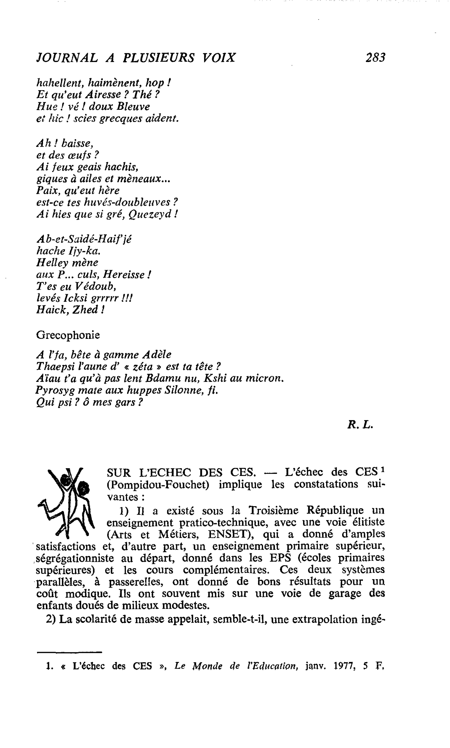 SUR L’ECHEC DES CES