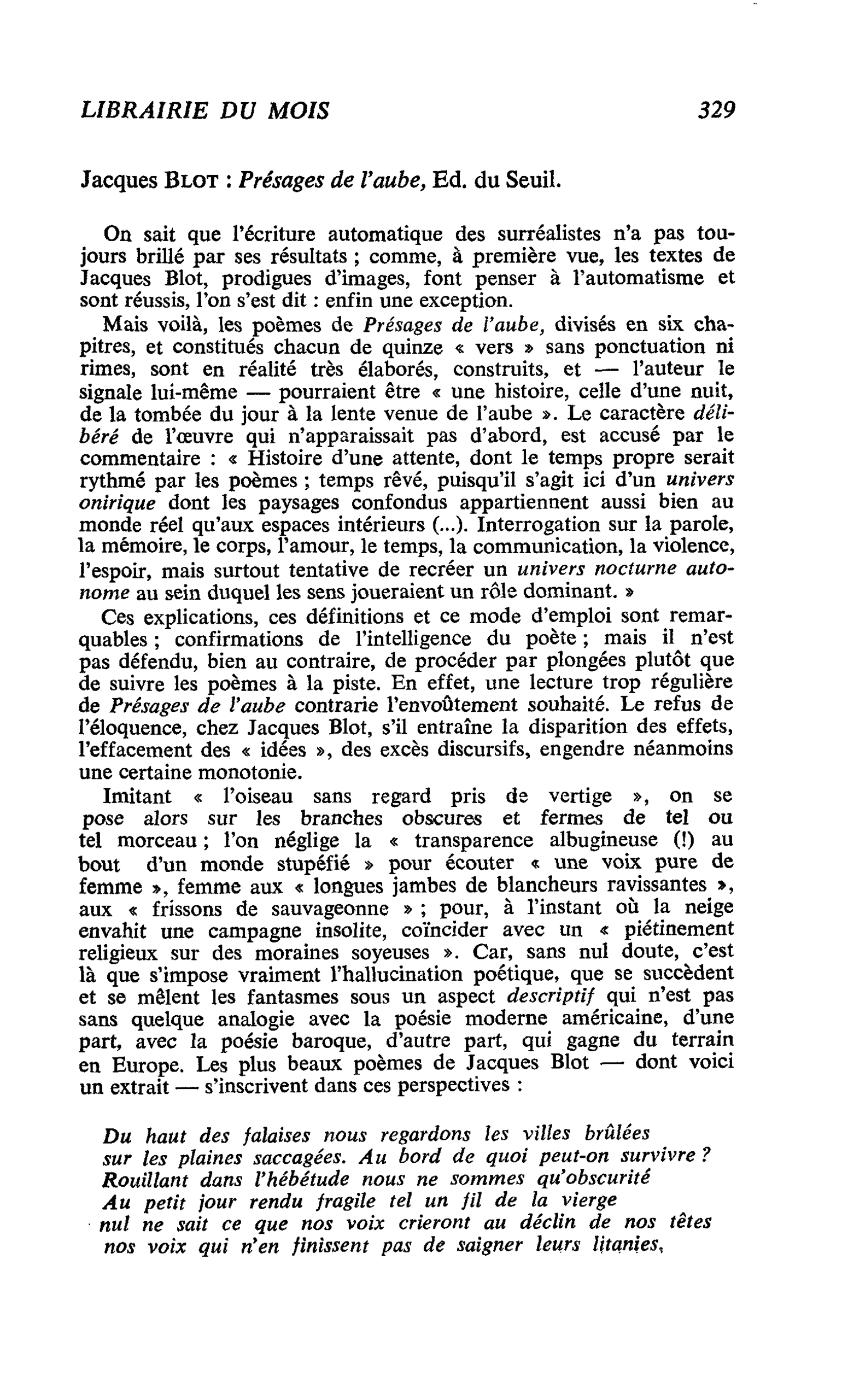 Jacques Blot : Présages de l’aube