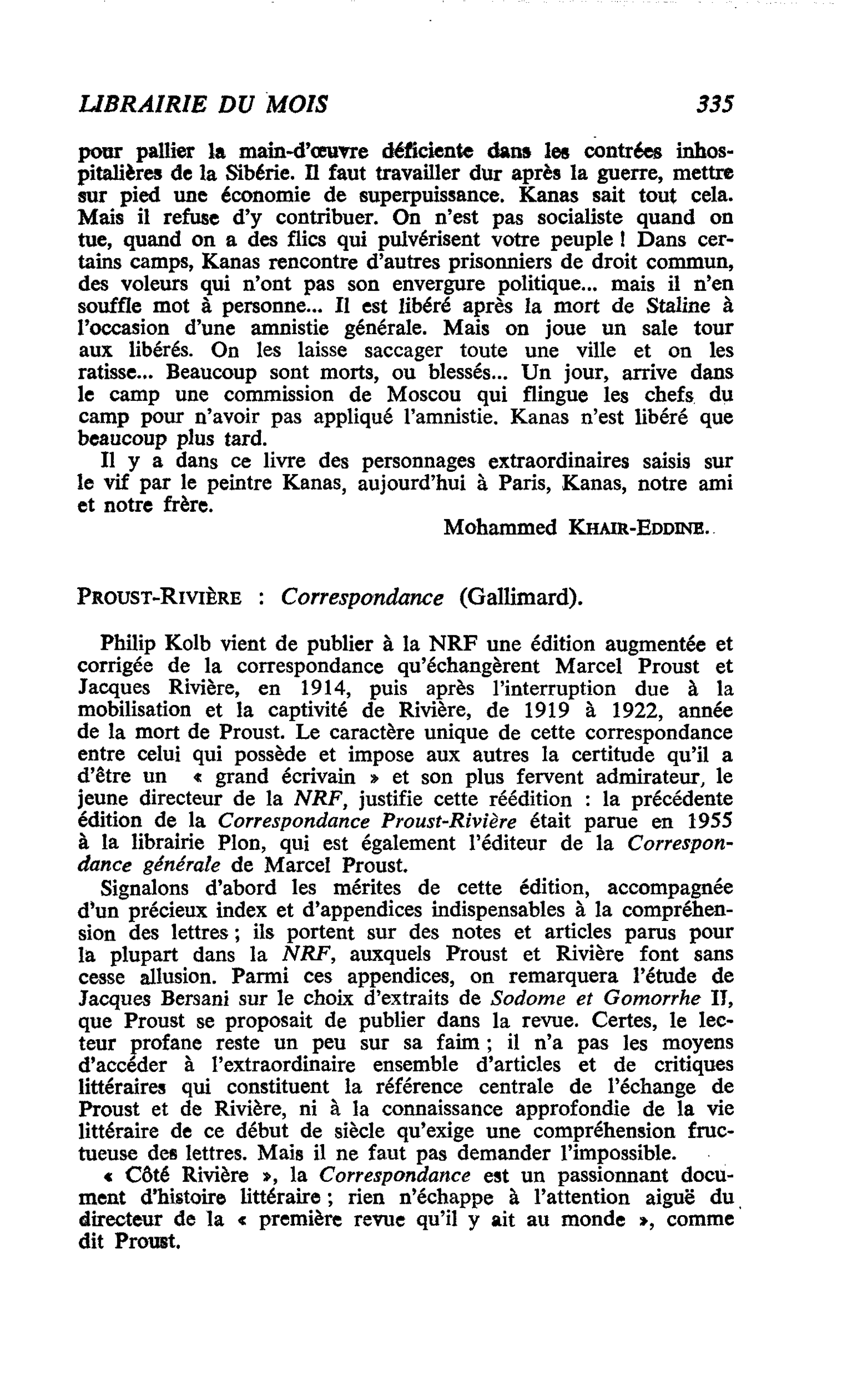 Proust-Rivière : Correspondance