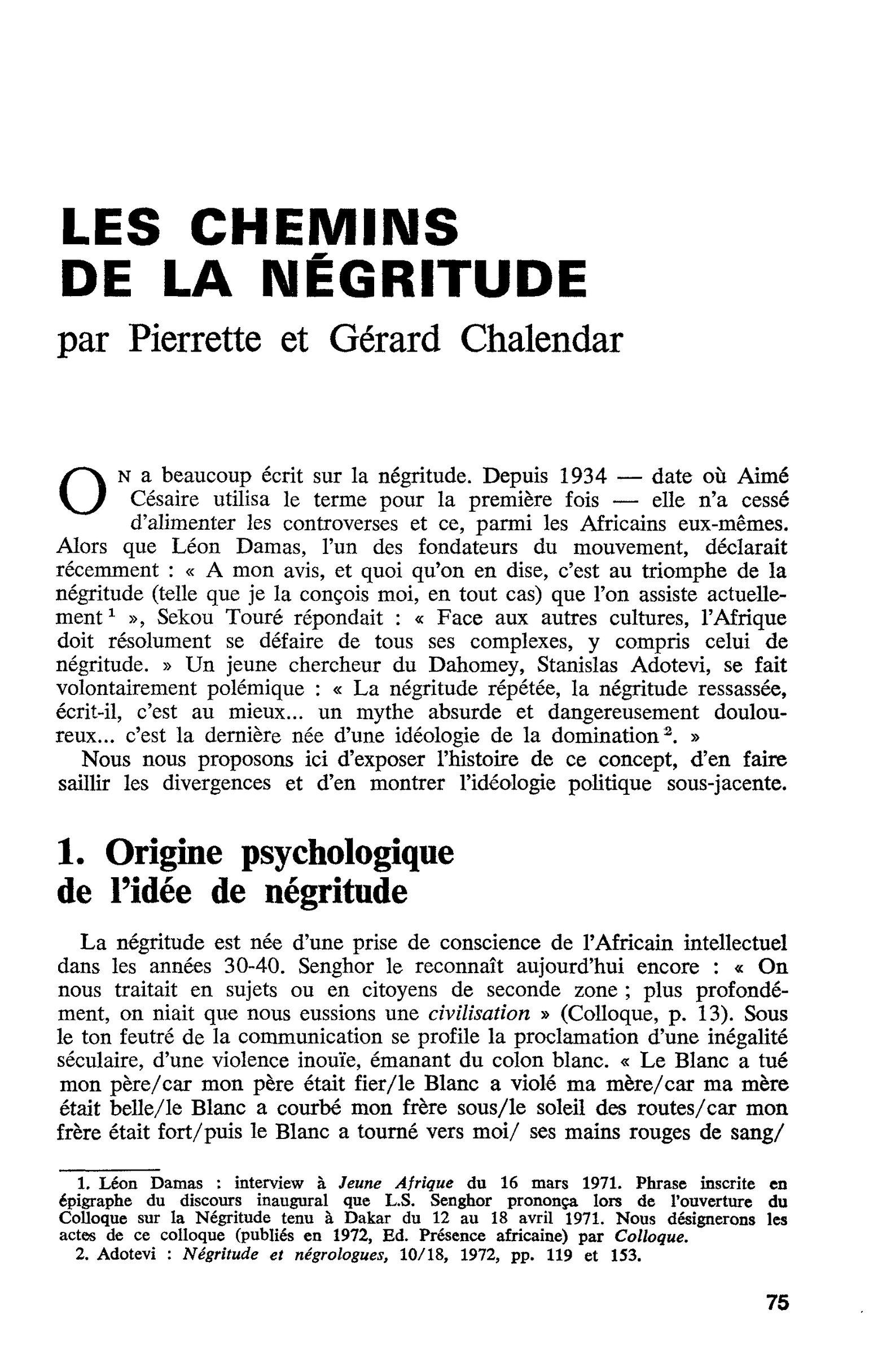 LES CHEMINS DE LA NÉGRITUDE