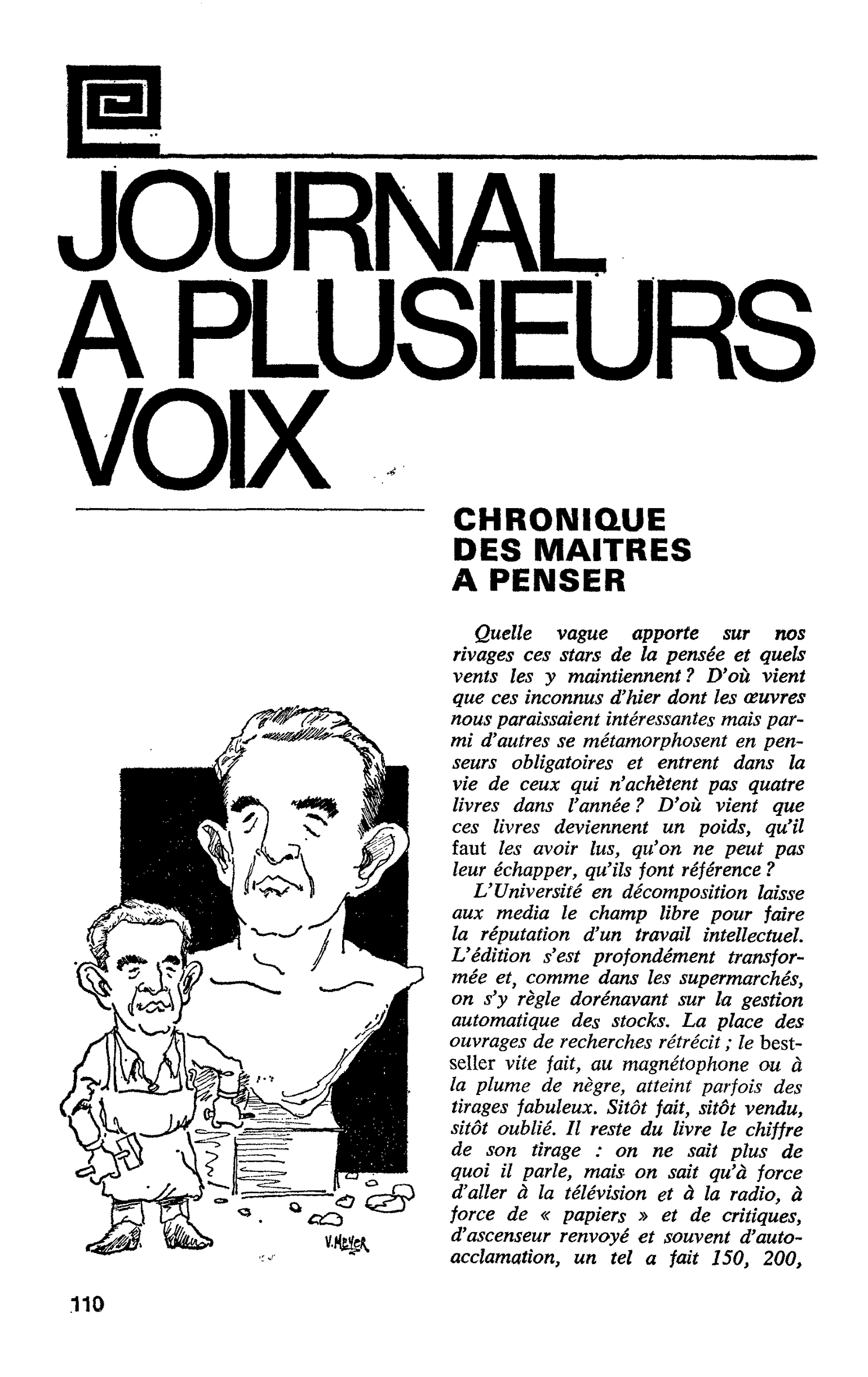 CHRONIQUE DES MAITRES A PENSER