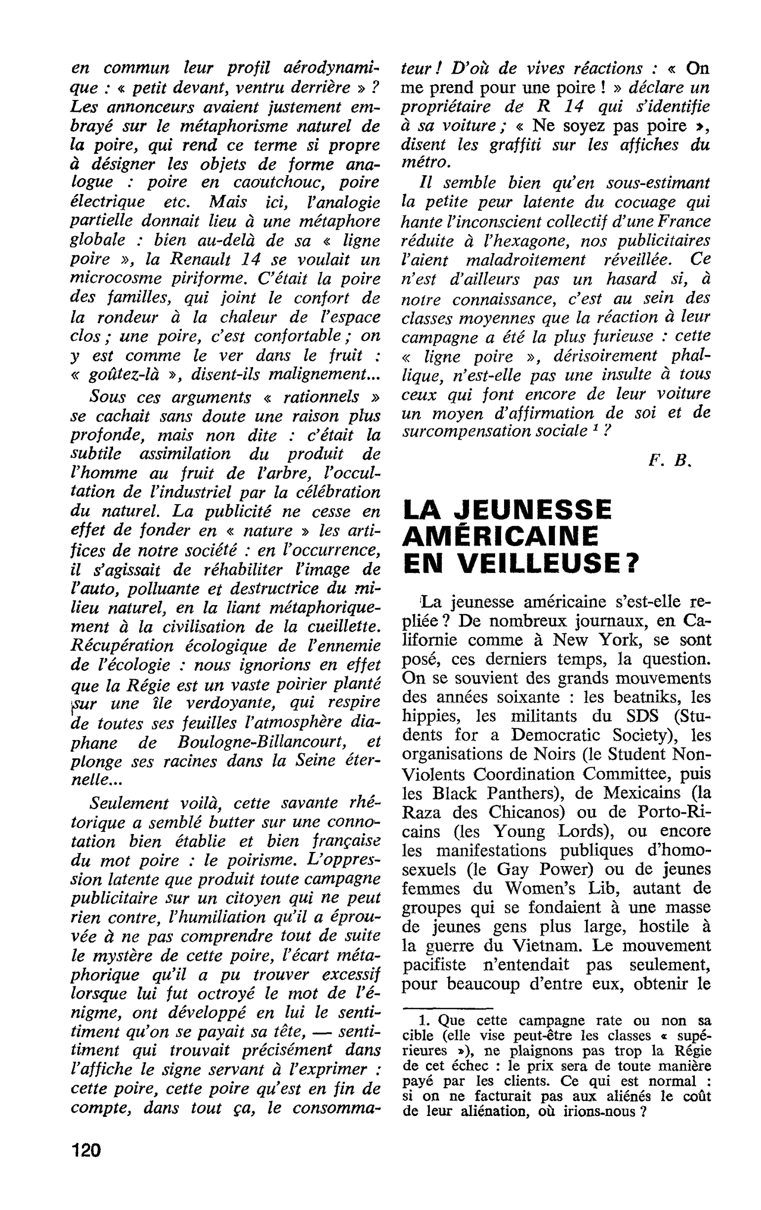 LA JEUNESSE AMÉRICAINE EN VEILLEUSE ?