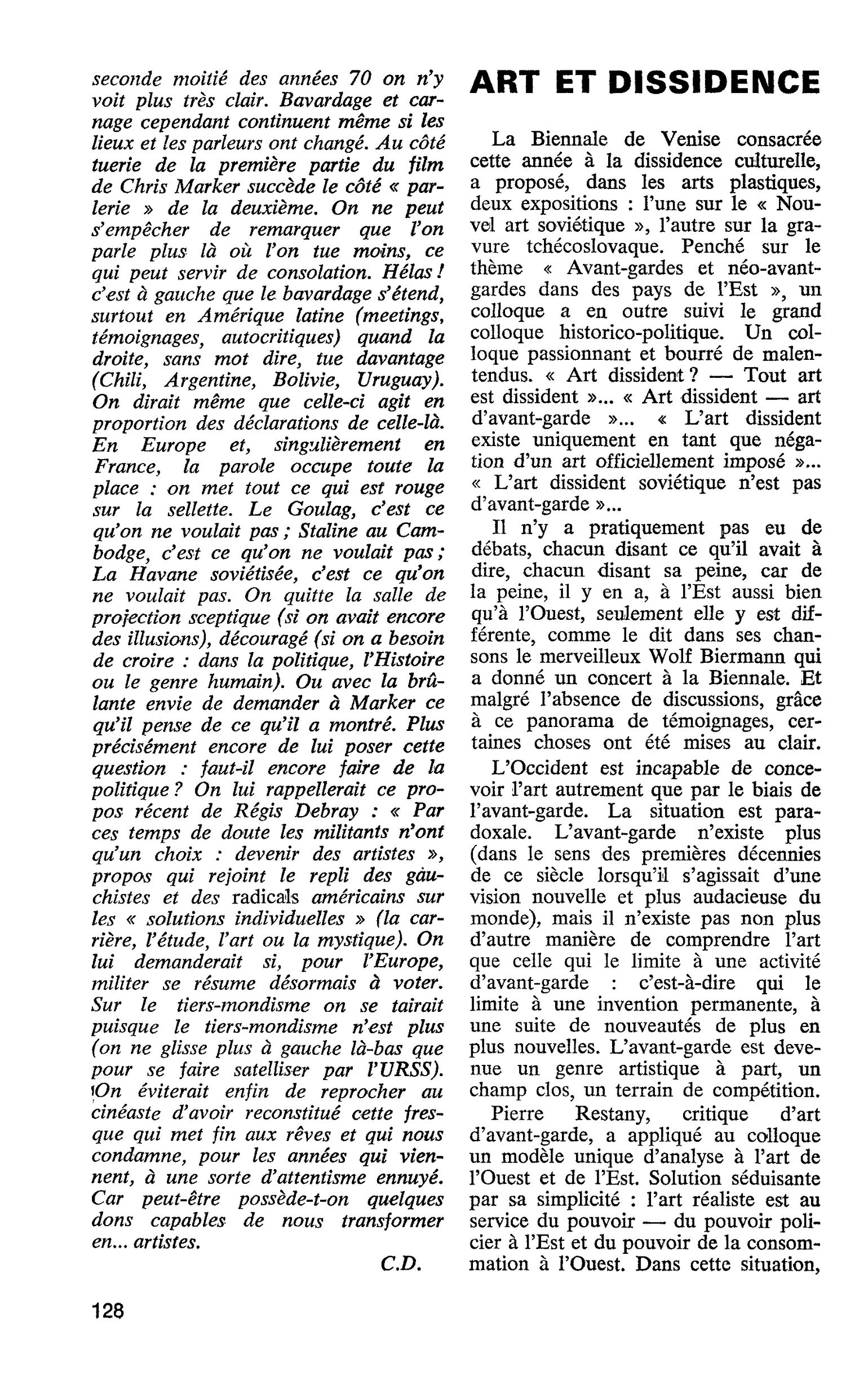ART ET DISSIDENCE