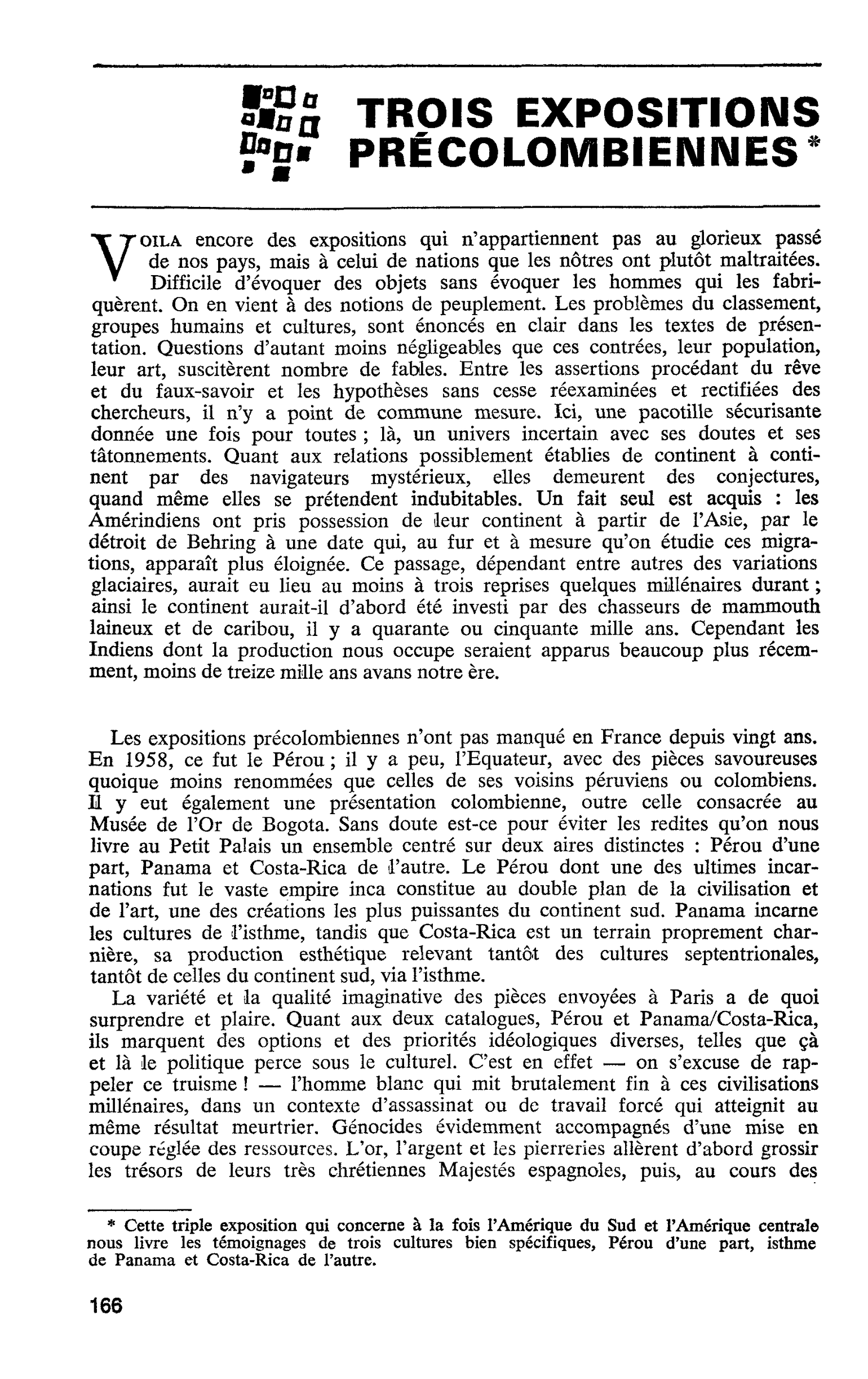 TROIS EXPOSITIONS PRÉCOLOMBIENNES