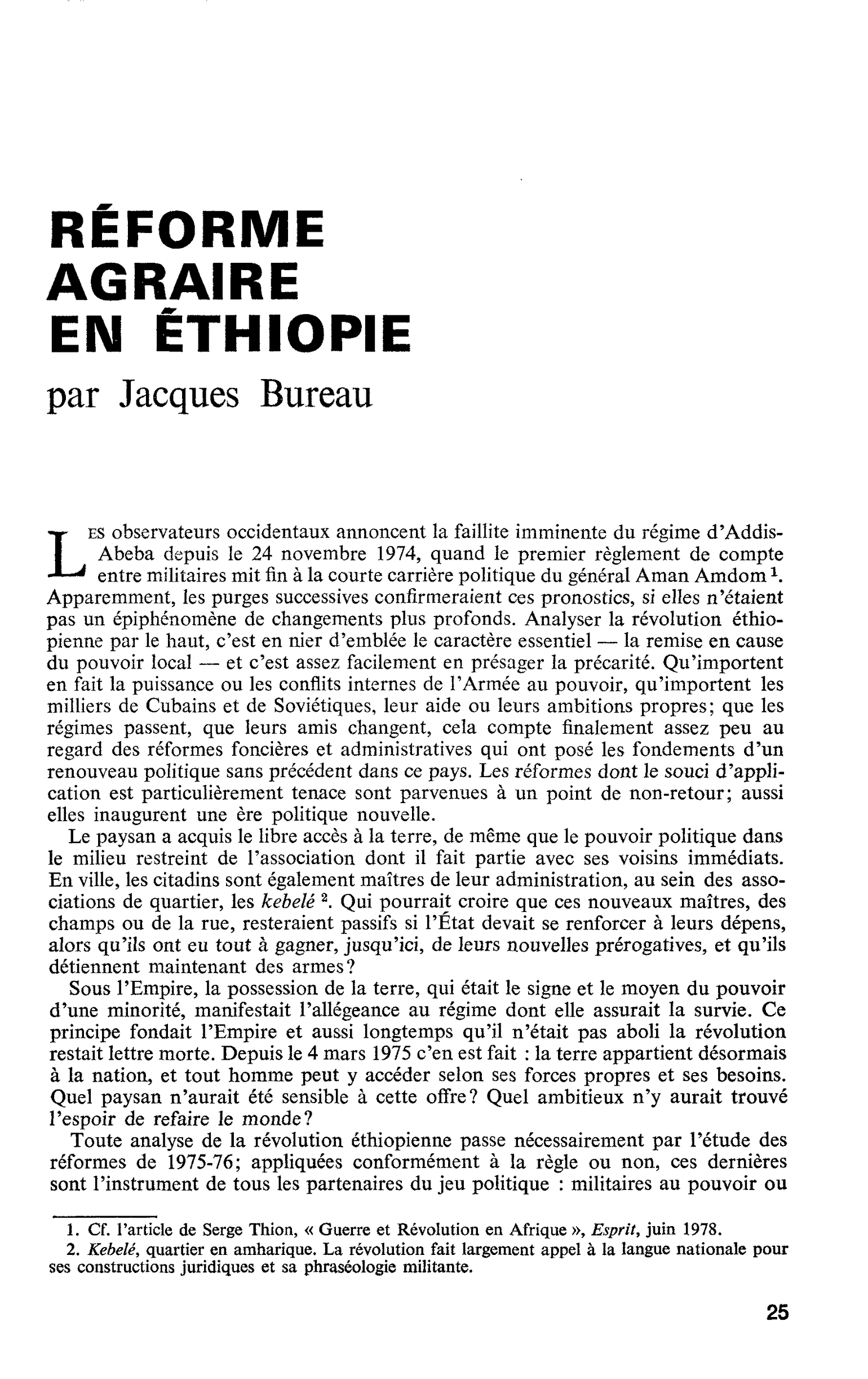 RÉFORME AGRAIRE EN ETHIOPIE