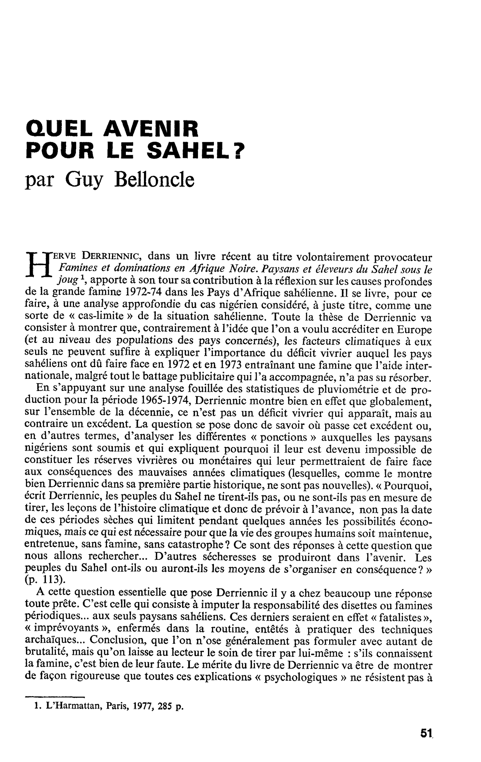 QUEL AVENIR POUR LE SAHEL ?