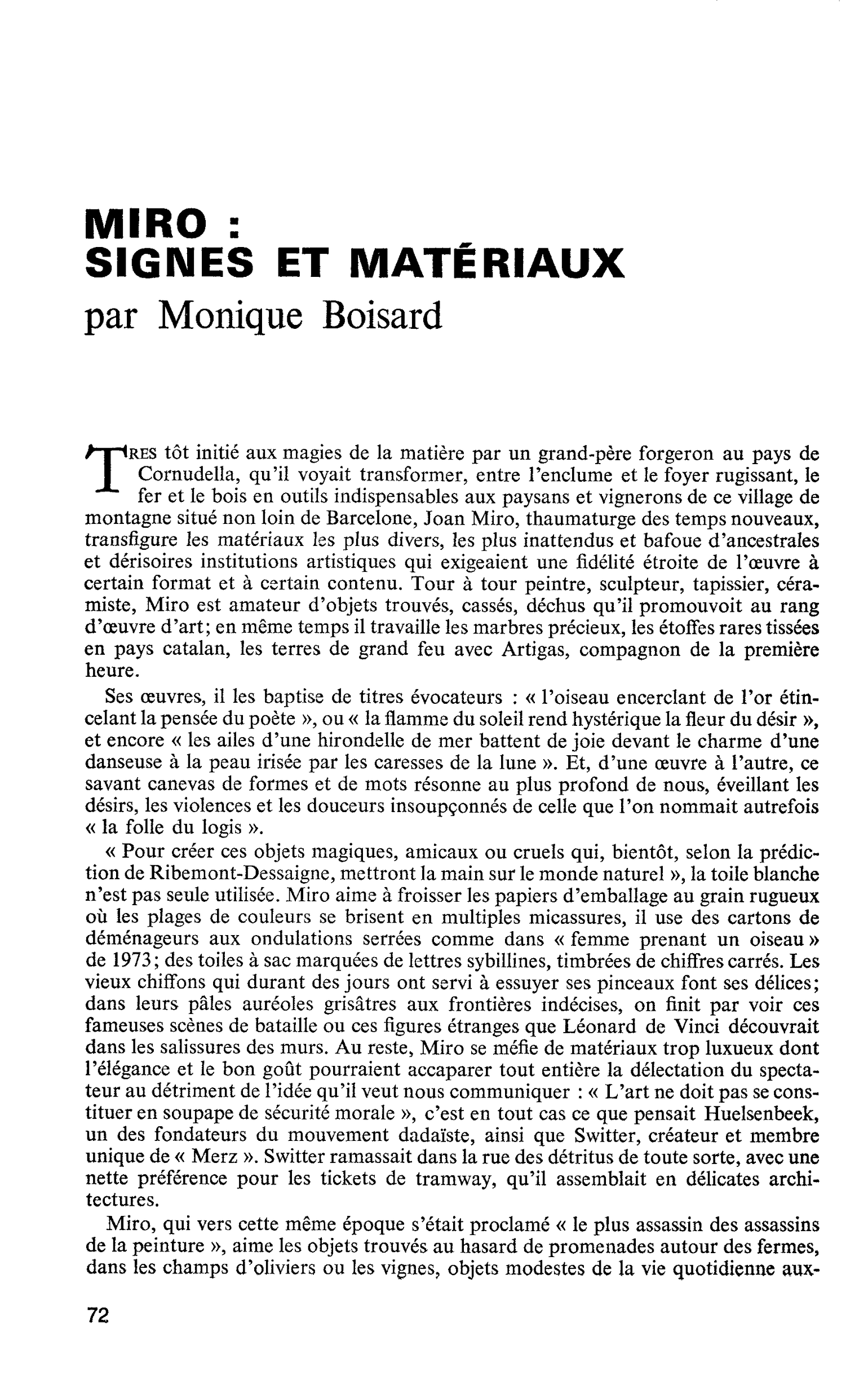 MIRO : SIGNES ET MATÉRIAUX
