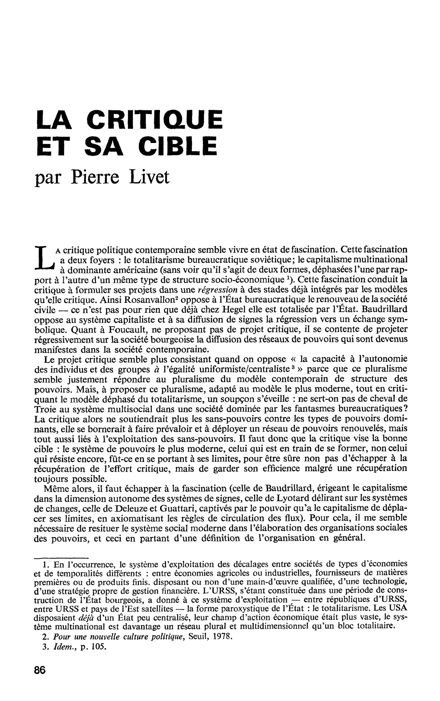 LA CRITIQUE ET SA CIBLE