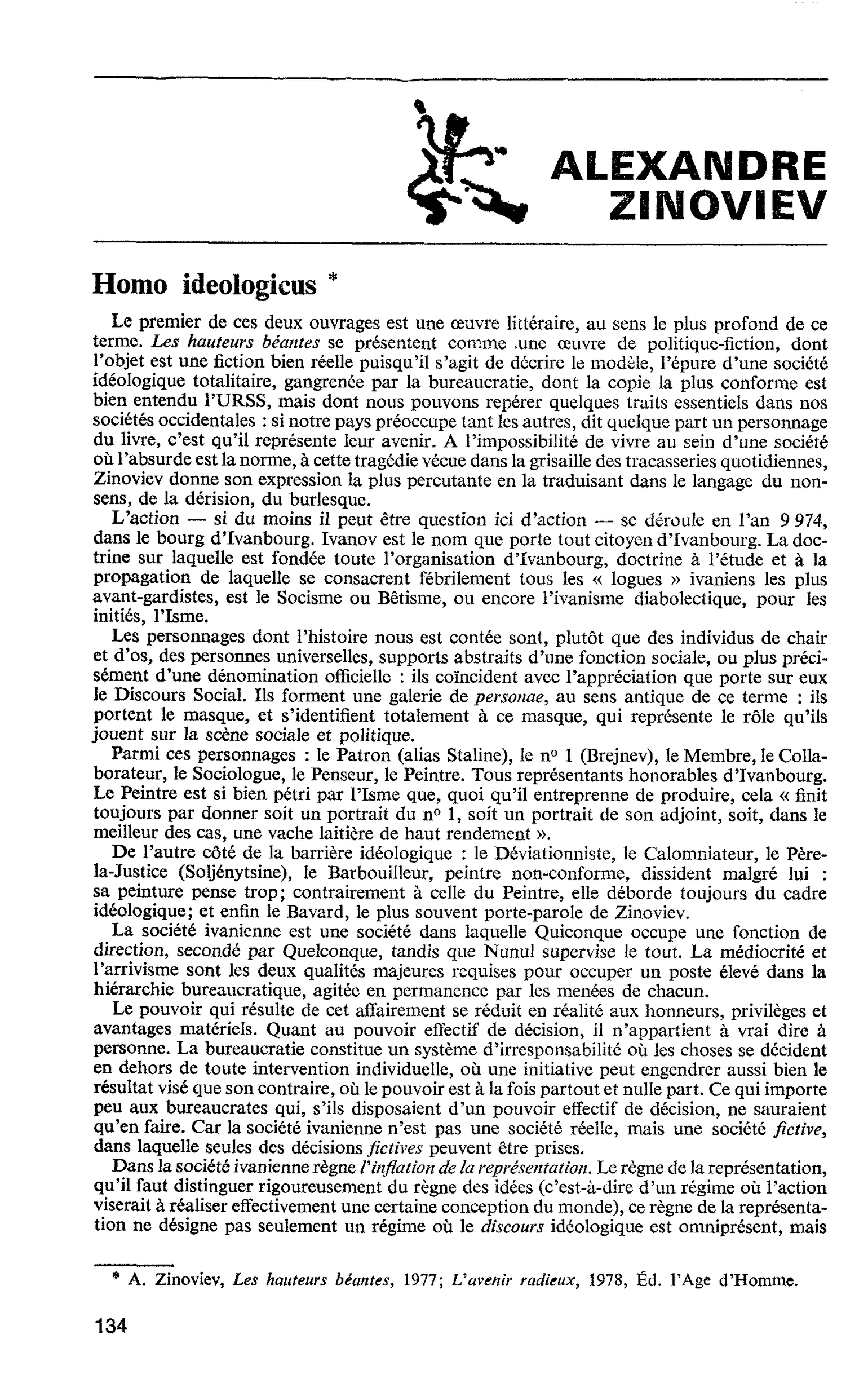 ALEXANDRE ZINOVIEV. Homo ideologicus