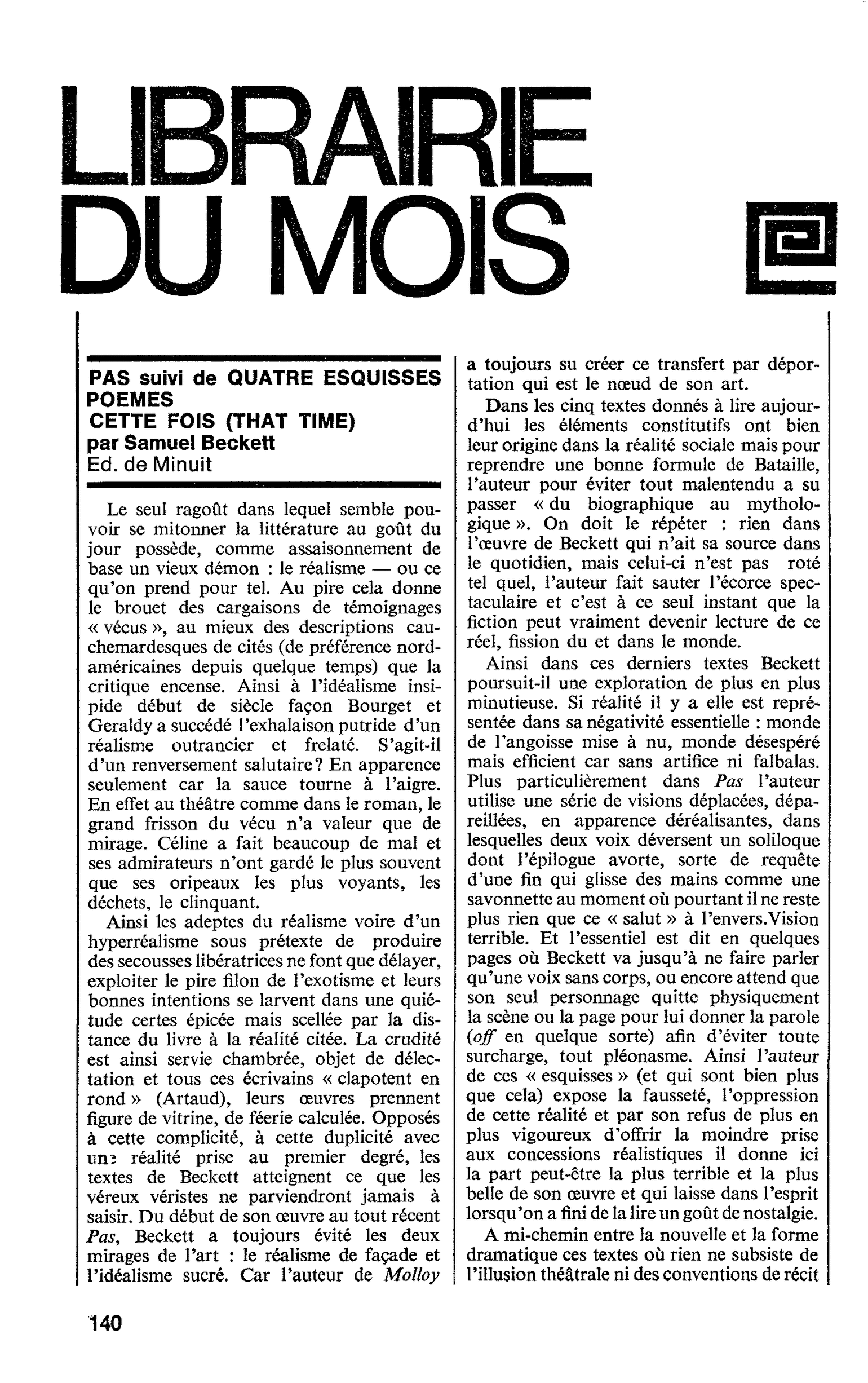 PAS suivi de QUATRE ESQUISSES POEMES CETTE FOIS (THAT TIME) par Samuel Beckett
