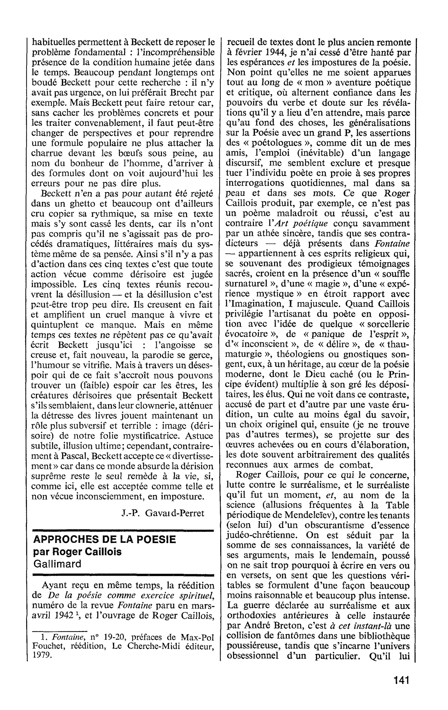 APPROCHES DE LA POESIE par Roger Caillois