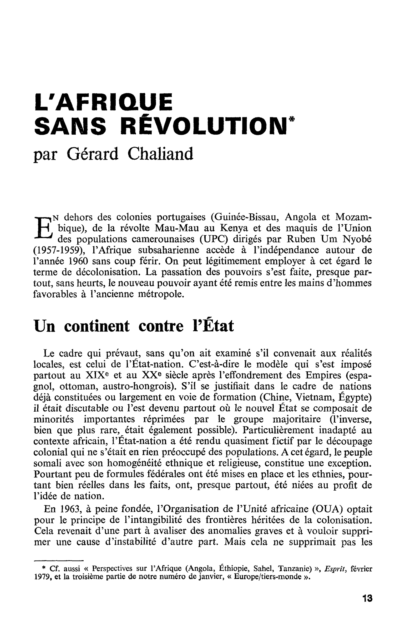 L’AFRIQUE SANS RÉVOLUTION